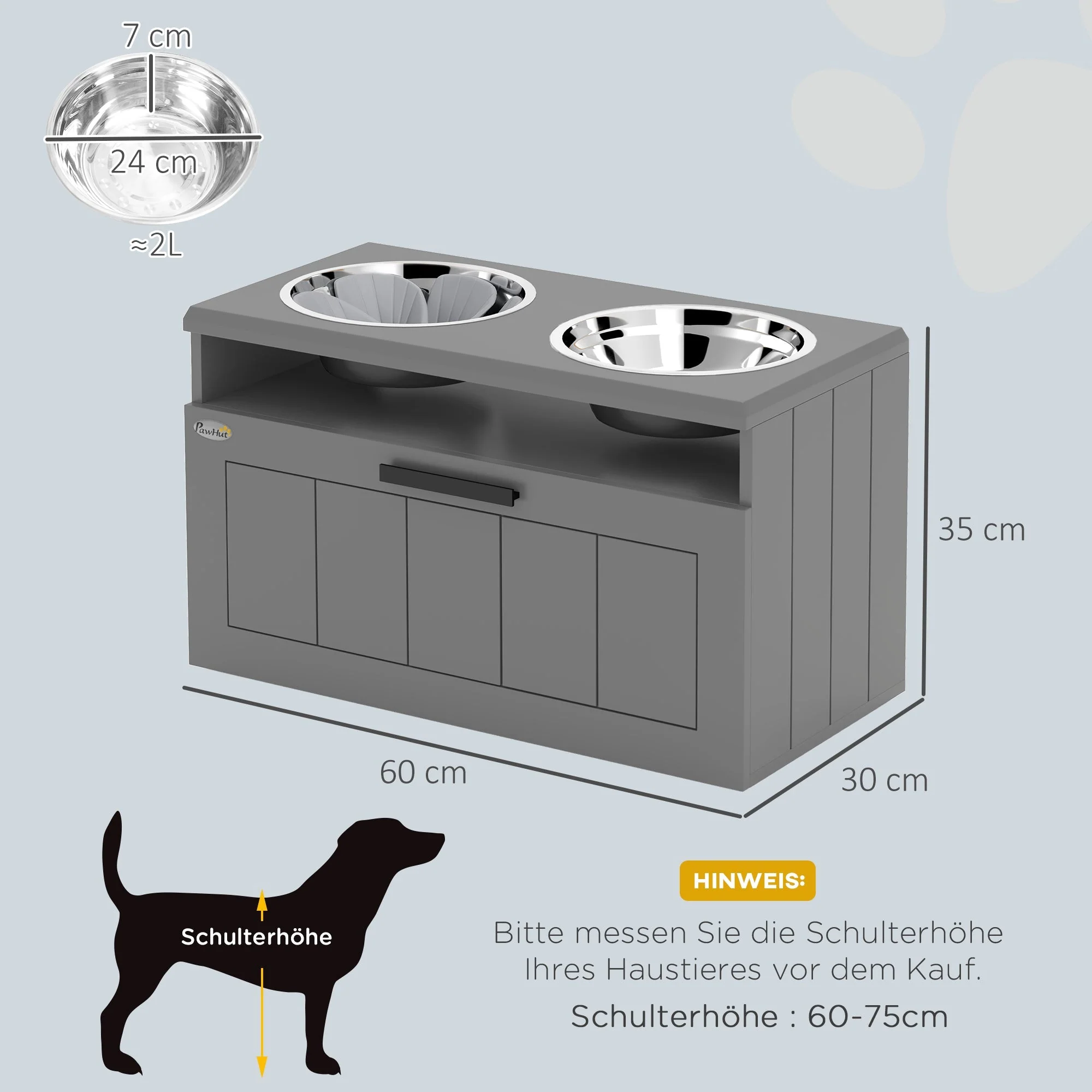 Dog Bowls, Elevated Feeding Station with 2 Stainless Steel Bowls, Gray - Image 3