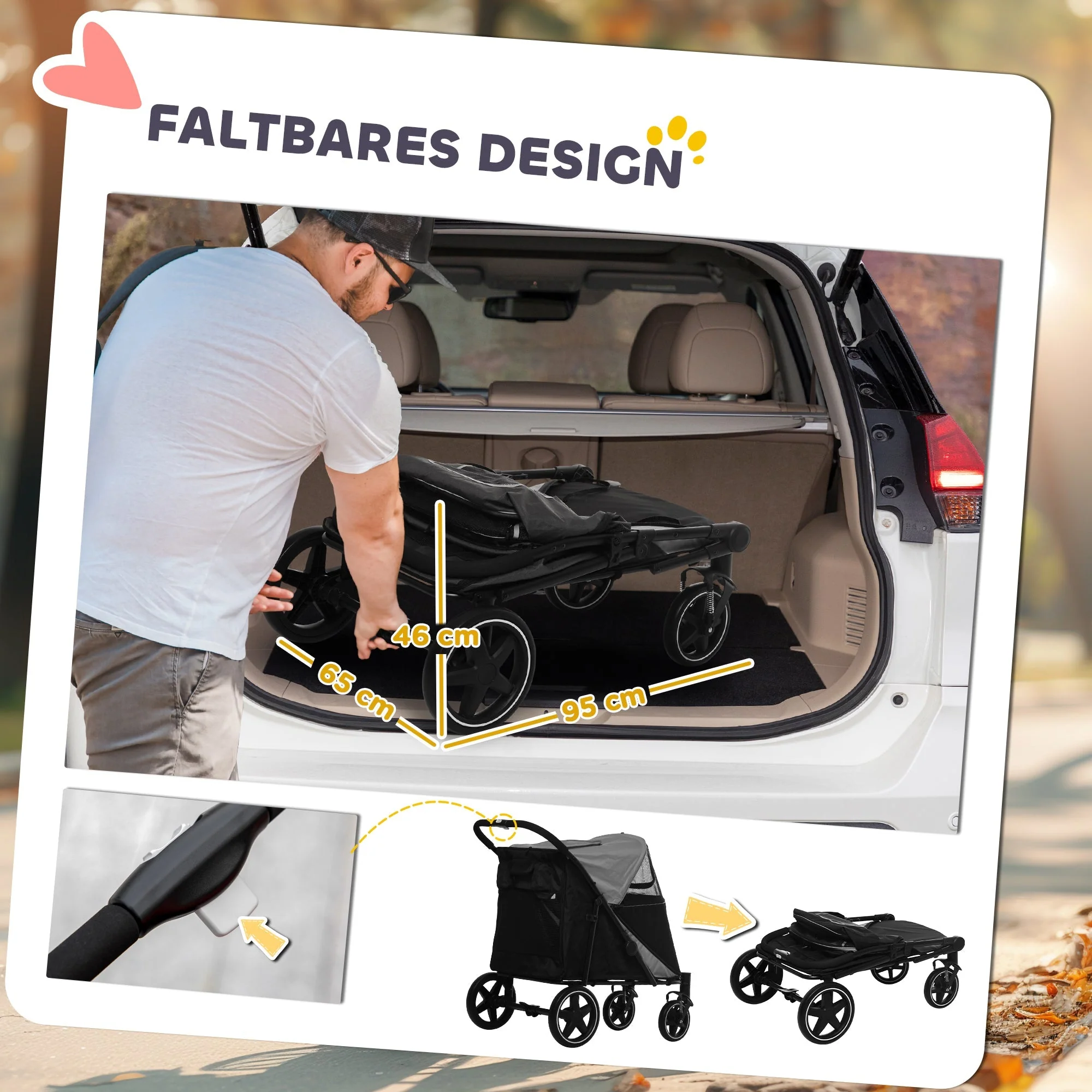 Dog Buggy, Foldable, 30 kg, Mesh Window, Grey Oxford - Image 5