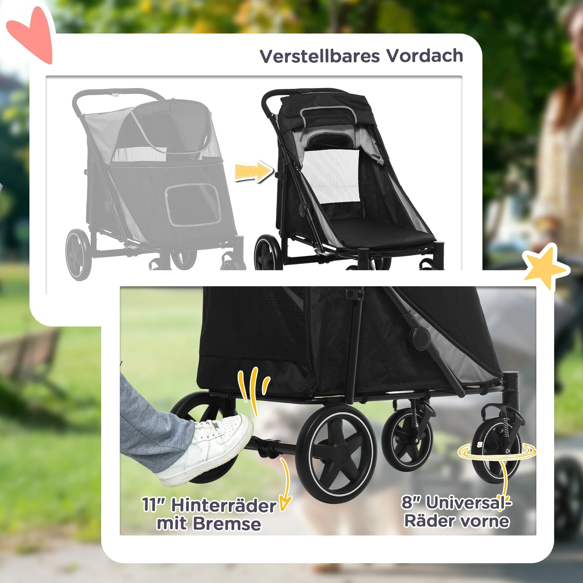 Dog Buggy, Foldable, 30 kg, Mesh Window, Grey Oxford - Image 6