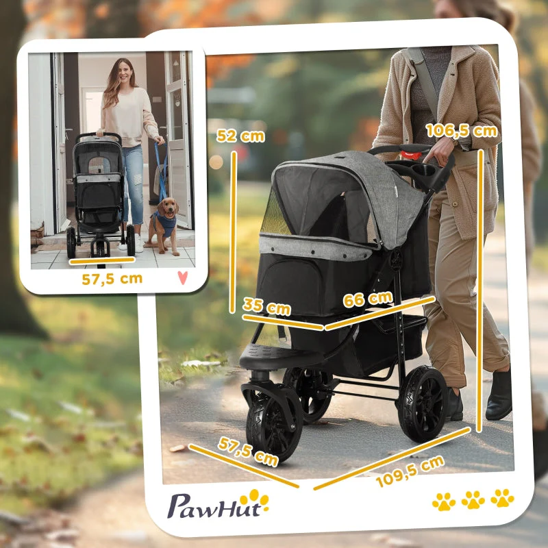 Dog Buggy, Foldable Pneumatic Tires, up to 25 kg, Red/Grey - Image 3