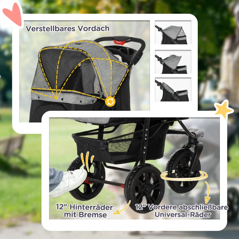Dog Buggy, Foldable Pneumatic Tires, up to 25 kg, Red/Grey - Image 6