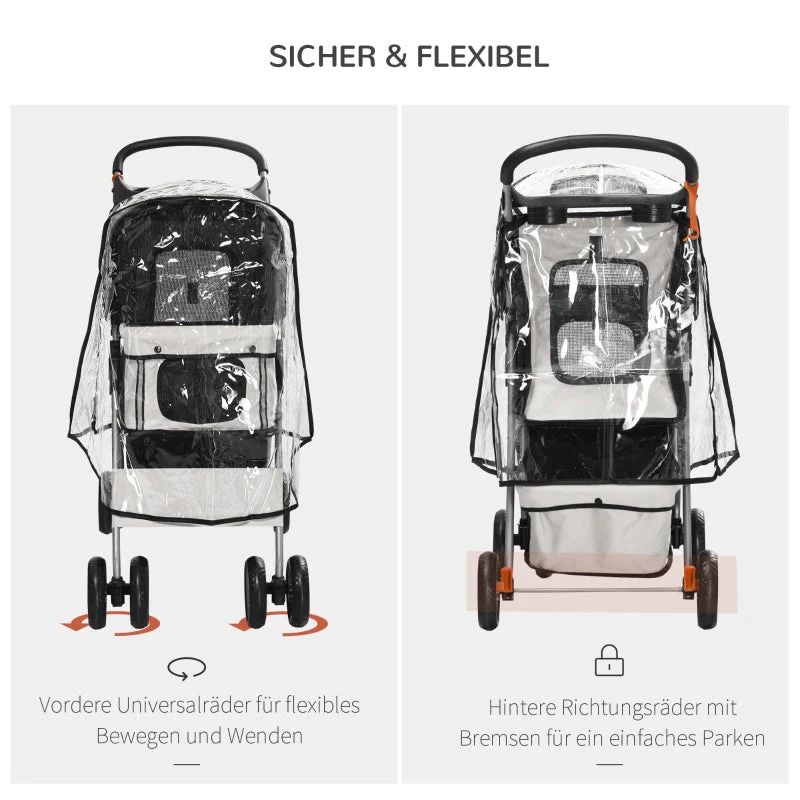 Dog Buggy, Foldable Rain Cover 2 Cup Holders, Grey - Image 6
