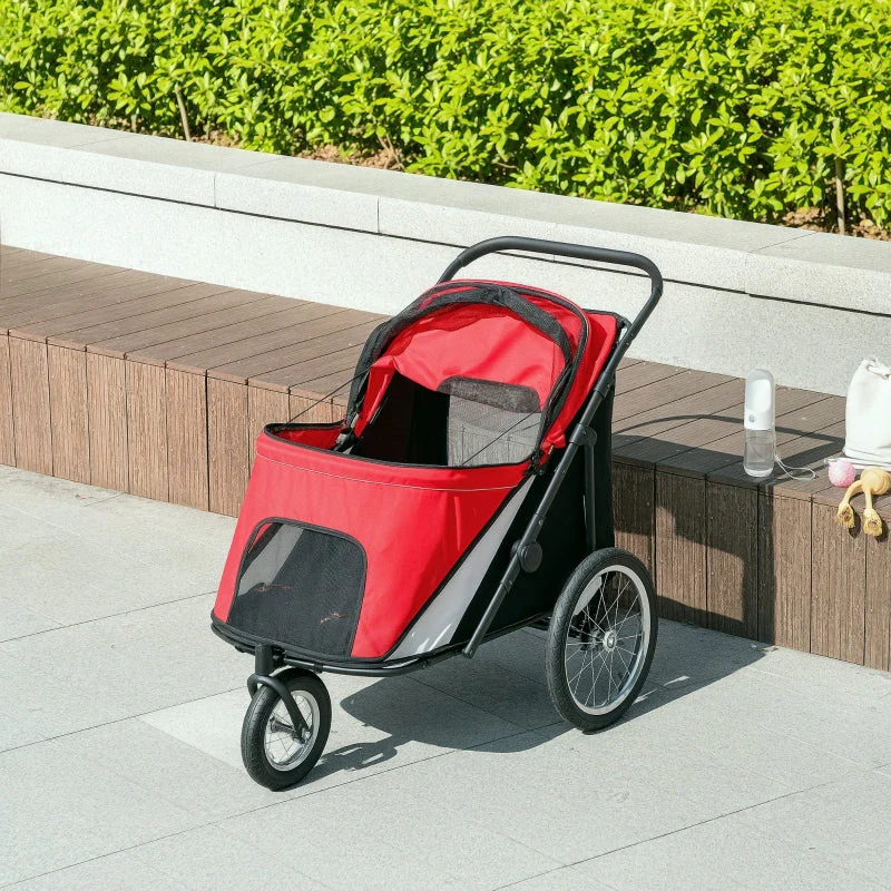 Dog Buggy Foldable, Reclining Cushion, Steel Frame, Red/Black - Image 7
