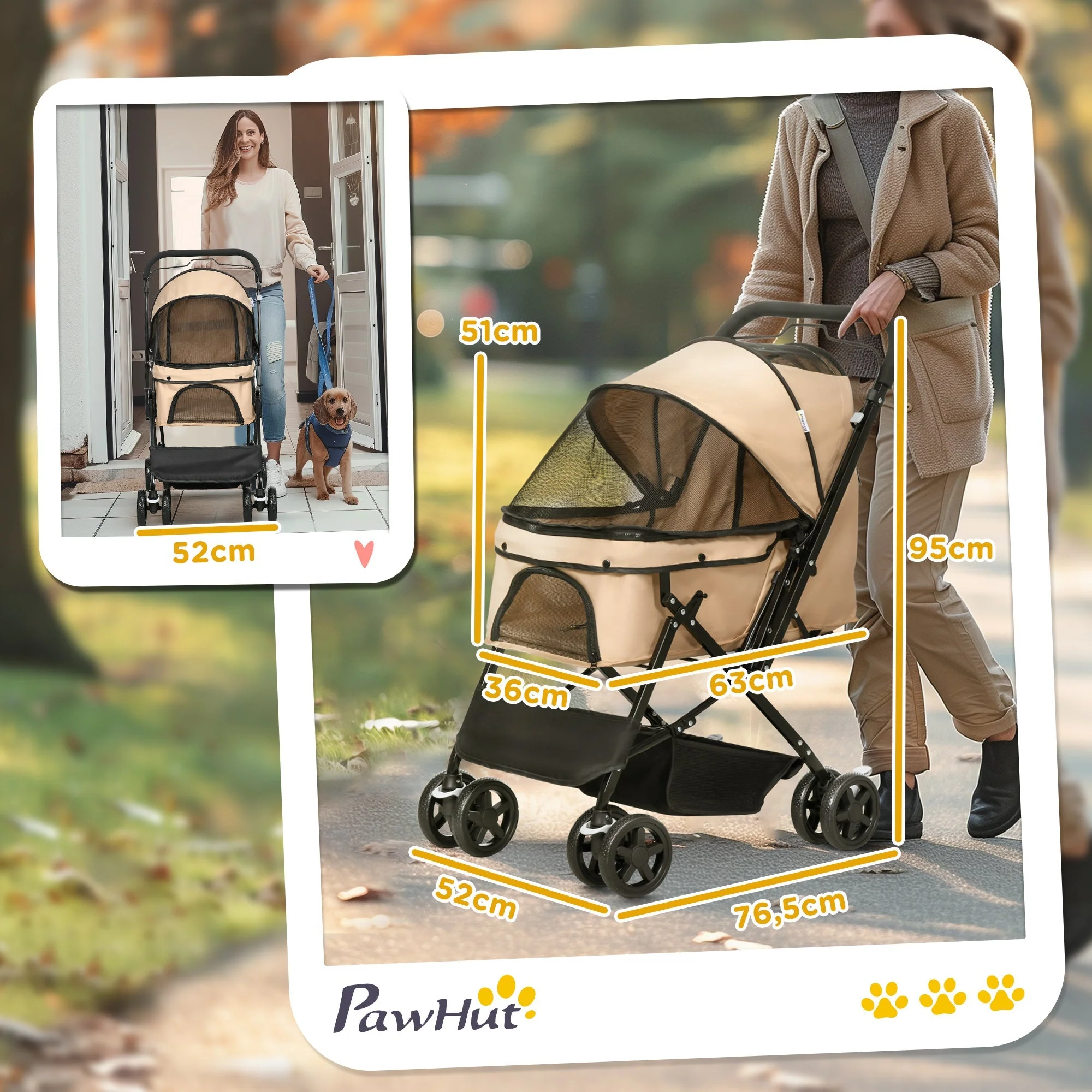 Dog Buggy, Small Dogs & Cats, Pet Cart, Oxford Light Brown - Image 3