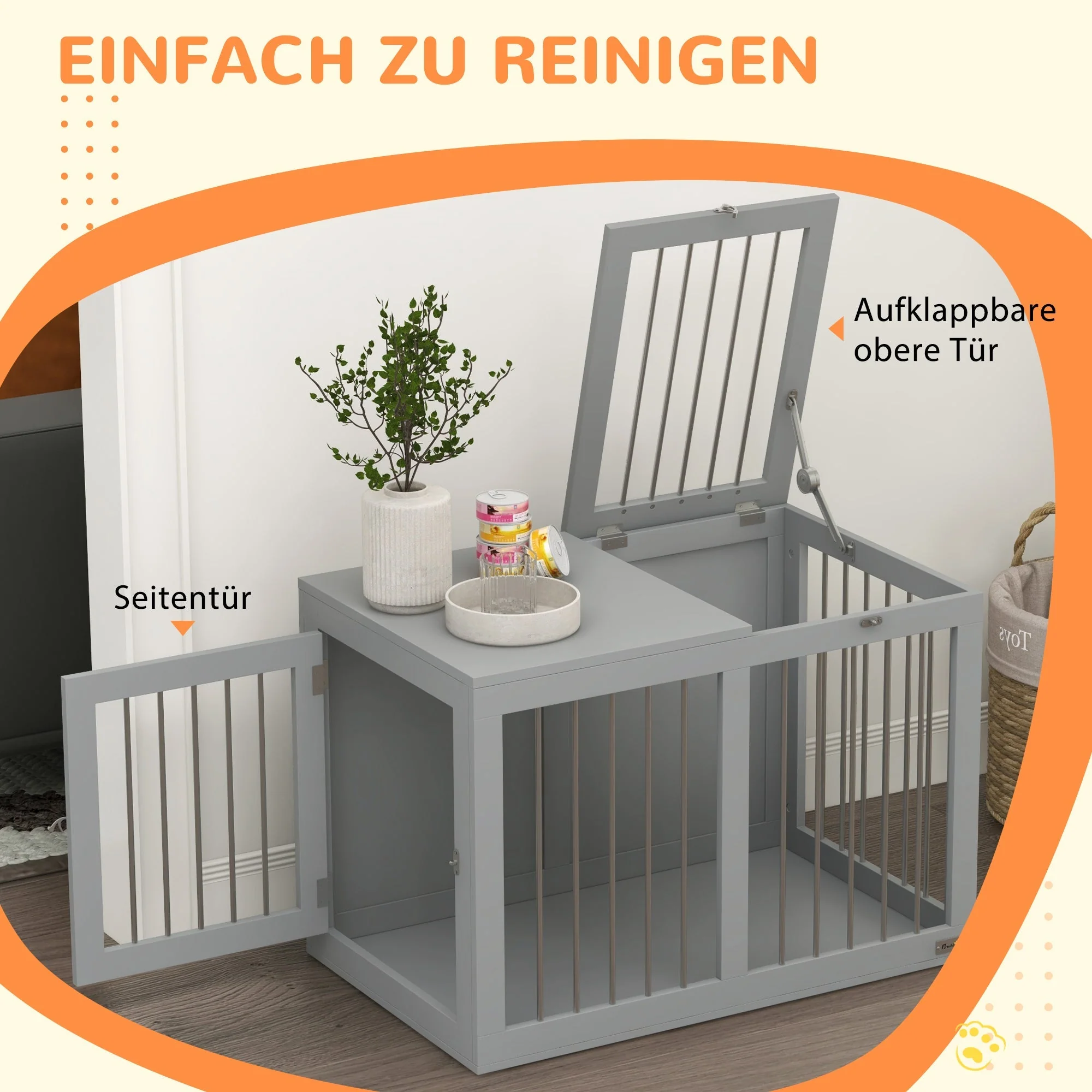 Dog Cage, 2 Doors, Lockable, Steel Mesh, Grey - Image 5