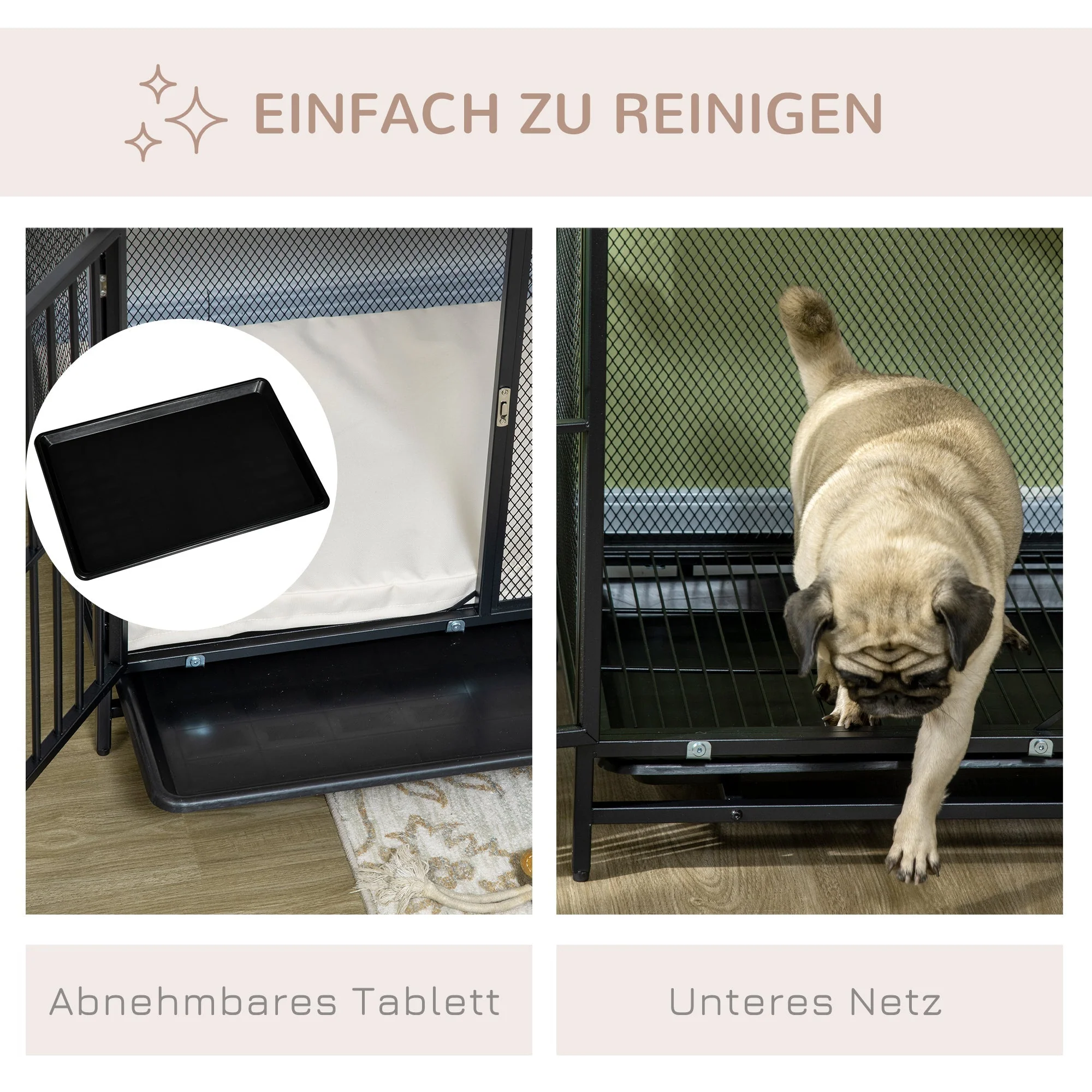Dog Cage, Kennel with Cushion & Tray, Oak+Black - Image 6