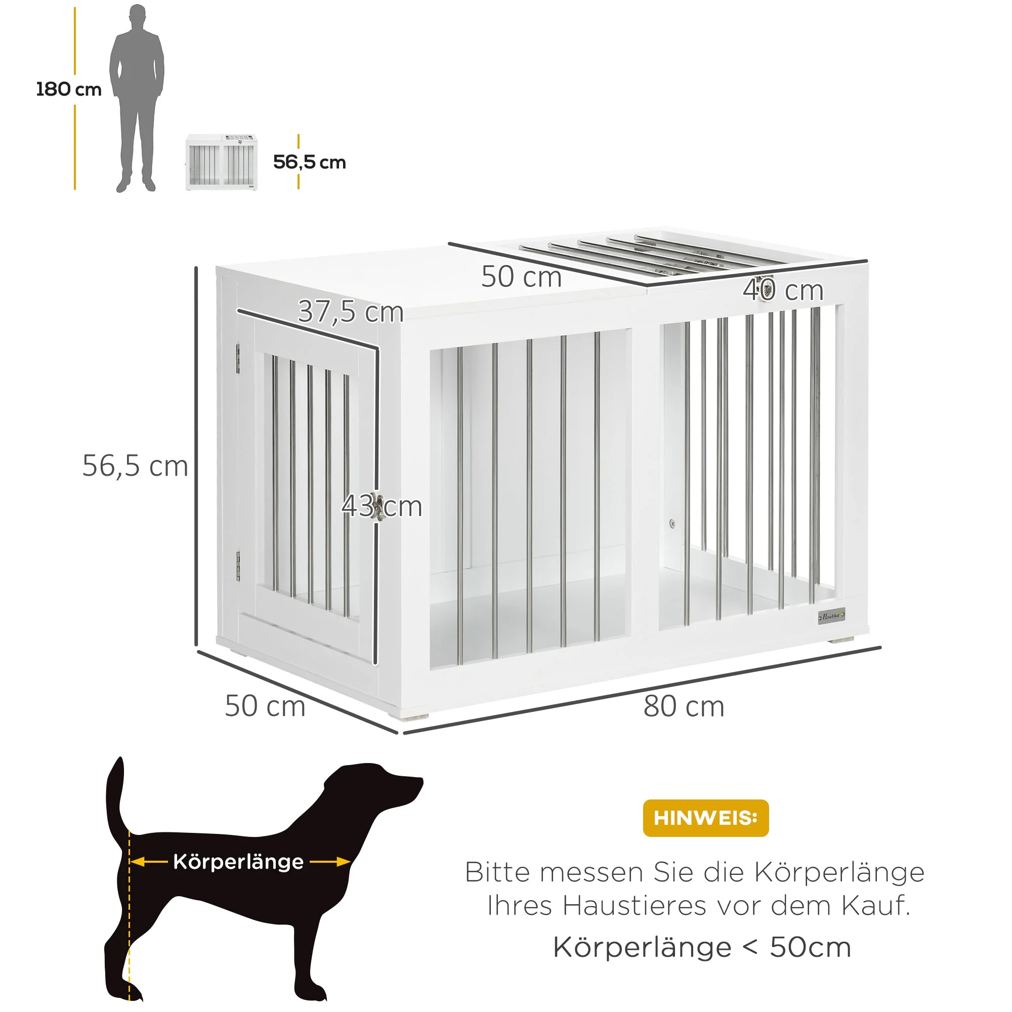 Dog Cage, Pet Cage, Medium Dogs, 80 x 50 x 56.5 cm, White - Image 3