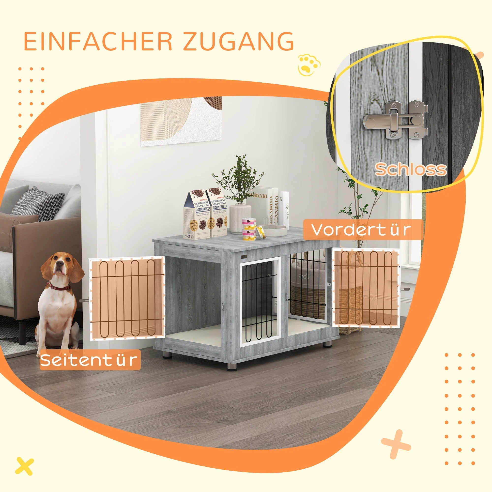 Dog Cage, Pet Crate with Cushion, 2 Locks, Grey - Image 6