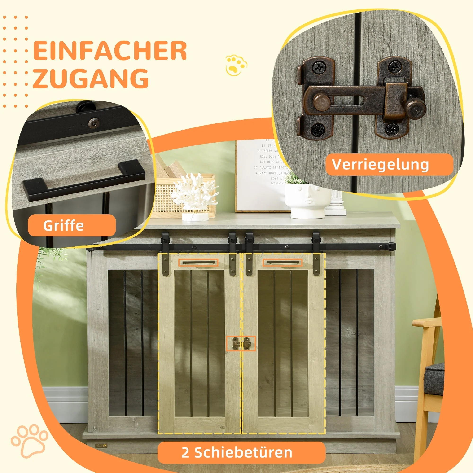 Dog Cage, Two Room Option, Double Doors, Grey - Image 6