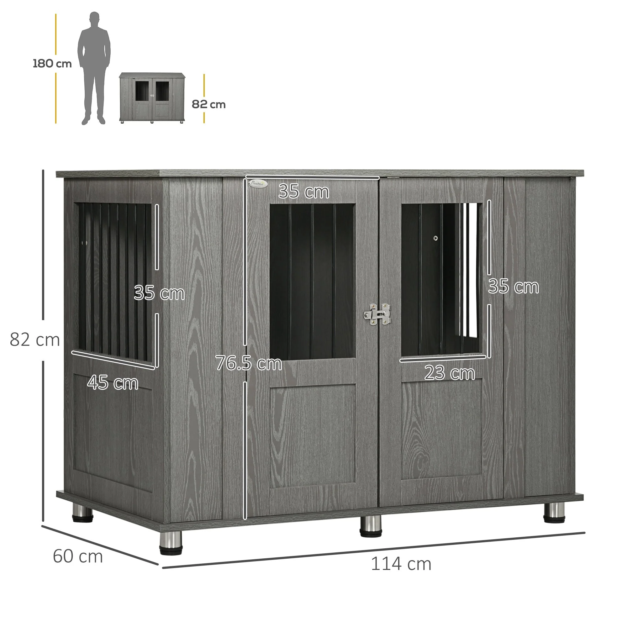 Dog Cage with Lock, Magnetic Door, Window for Extra Large Dogs, Gray - Image 3