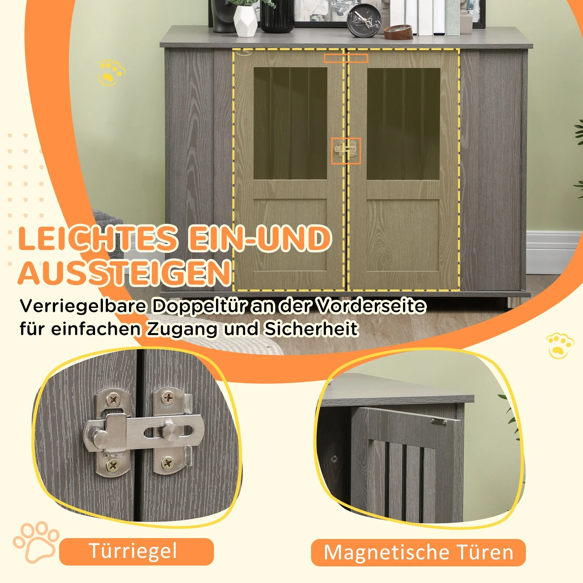 Dog Cage with Lock, Magnetic Door, Window for Extra Large Dogs, Gray - Image 6