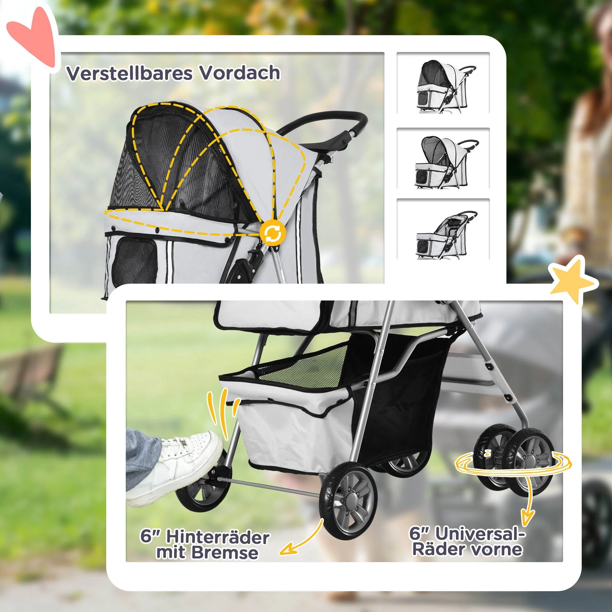 Dog Cart Buggy Lightweight Foldable Travel, Silver - Image 6
