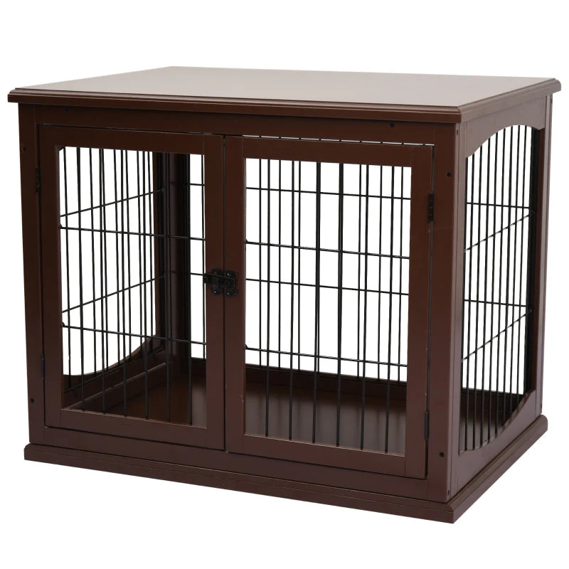 Dog Crate, 2 Entrances, Lockable, MDF and Metal, Brown - Image 2