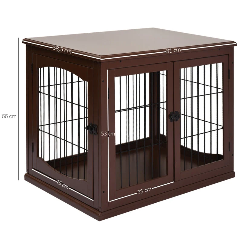 Dog Crate, 2 Entrances, Lockable, MDF and Metal, Brown - Image 3
