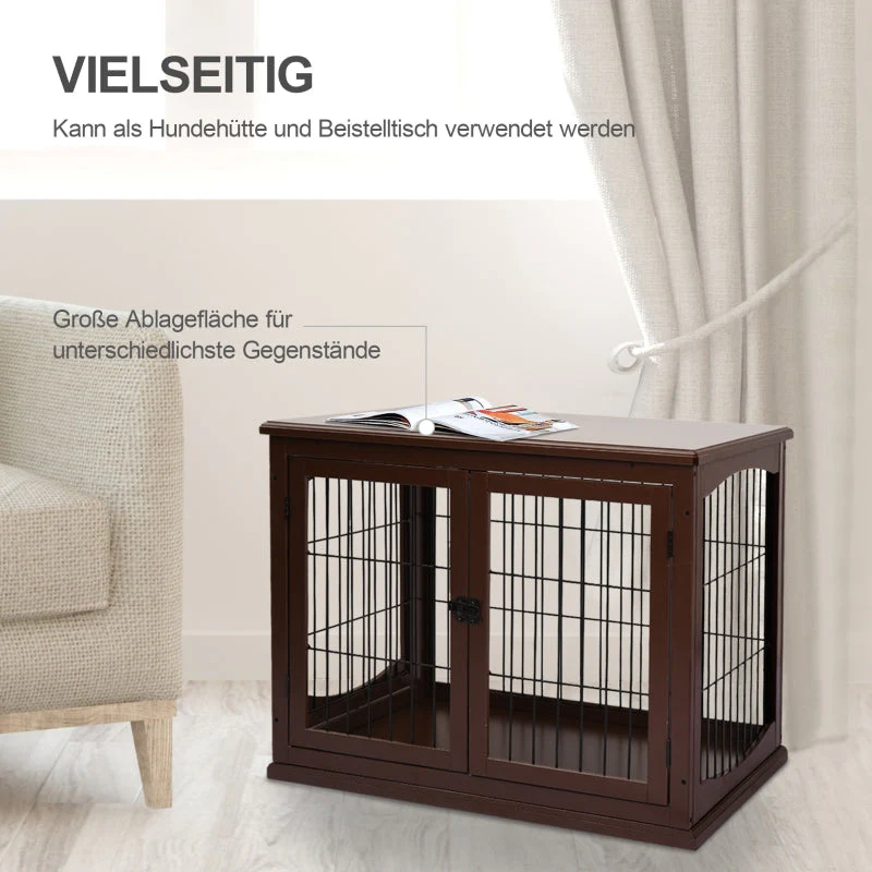 Dog Crate, 2 Entrances, Lockable, MDF and Metal, Brown - Image 5
