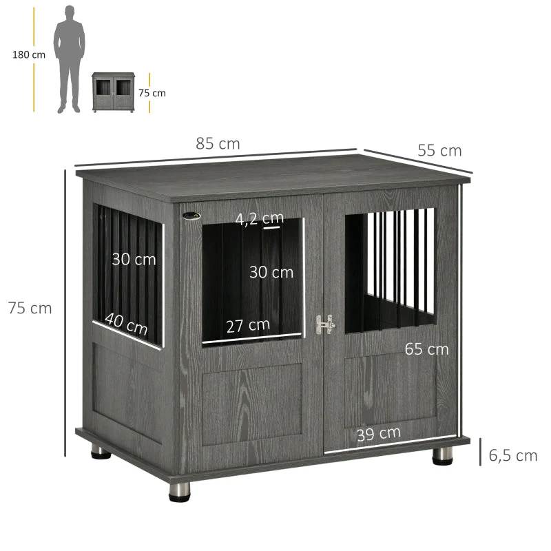 Dog Crate Kennel, Lockable Magnetic Door Window, Grey - Image 3