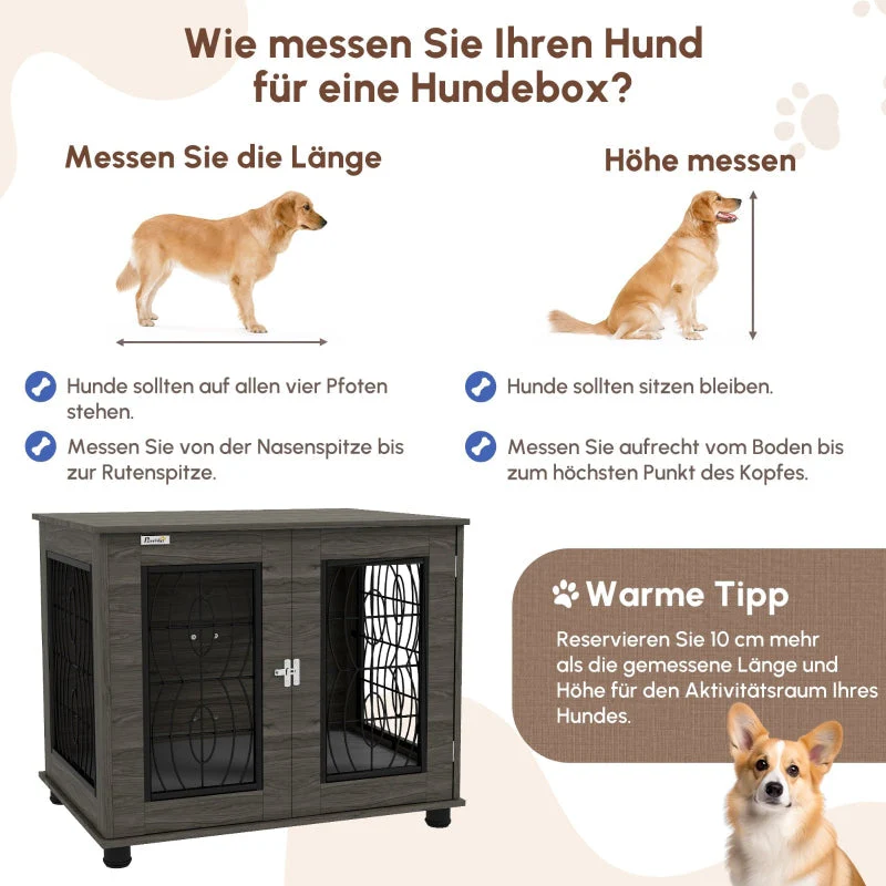 Dog Crate with Cushion, 20 kg/50 cm, Metal, Grey/Wood Decor - Image 4