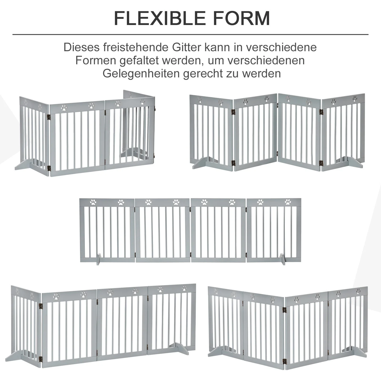 Dog Gate, 4-Part Foldable Freestanding, Wooden Light Grey - Image 4