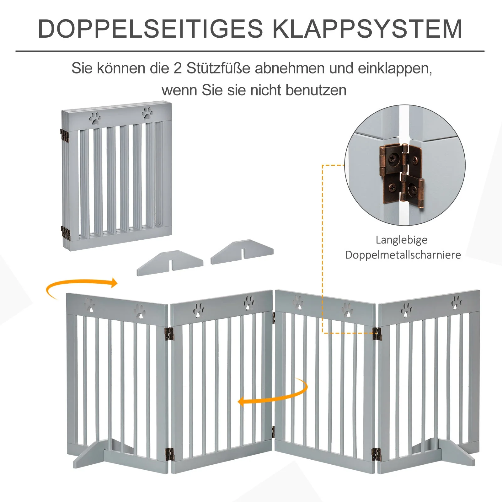 Dog Gate, 4-Part Foldable Freestanding, Wooden Light Grey - Image 5