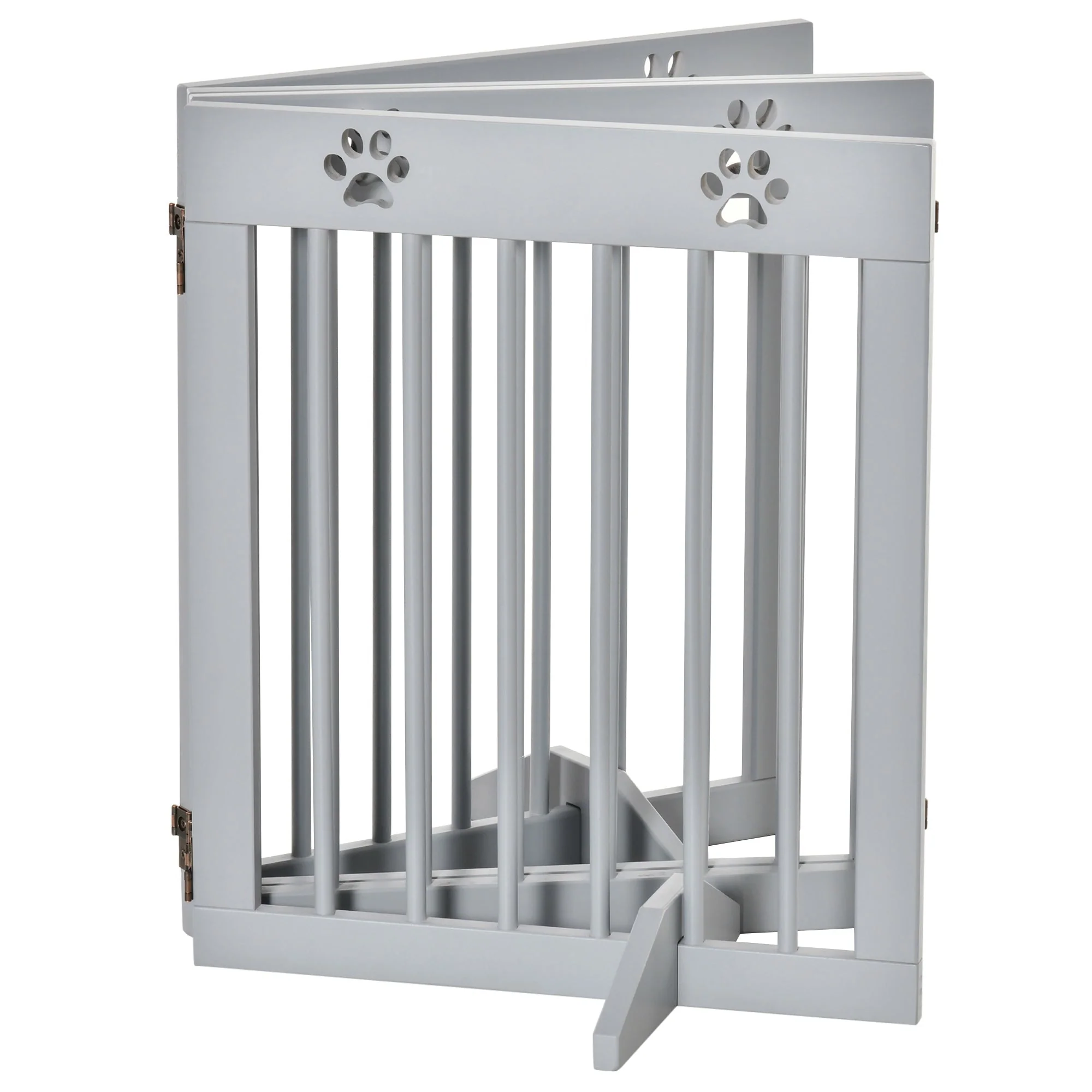Dog Gate, 4-Part Foldable Freestanding, Wooden Light Grey - Image 7