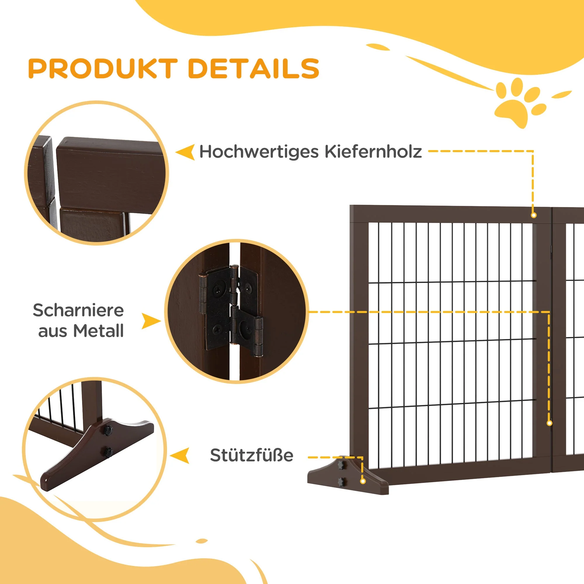 Dog Gate, Freestanding, Pinewood, Brown - Image 6