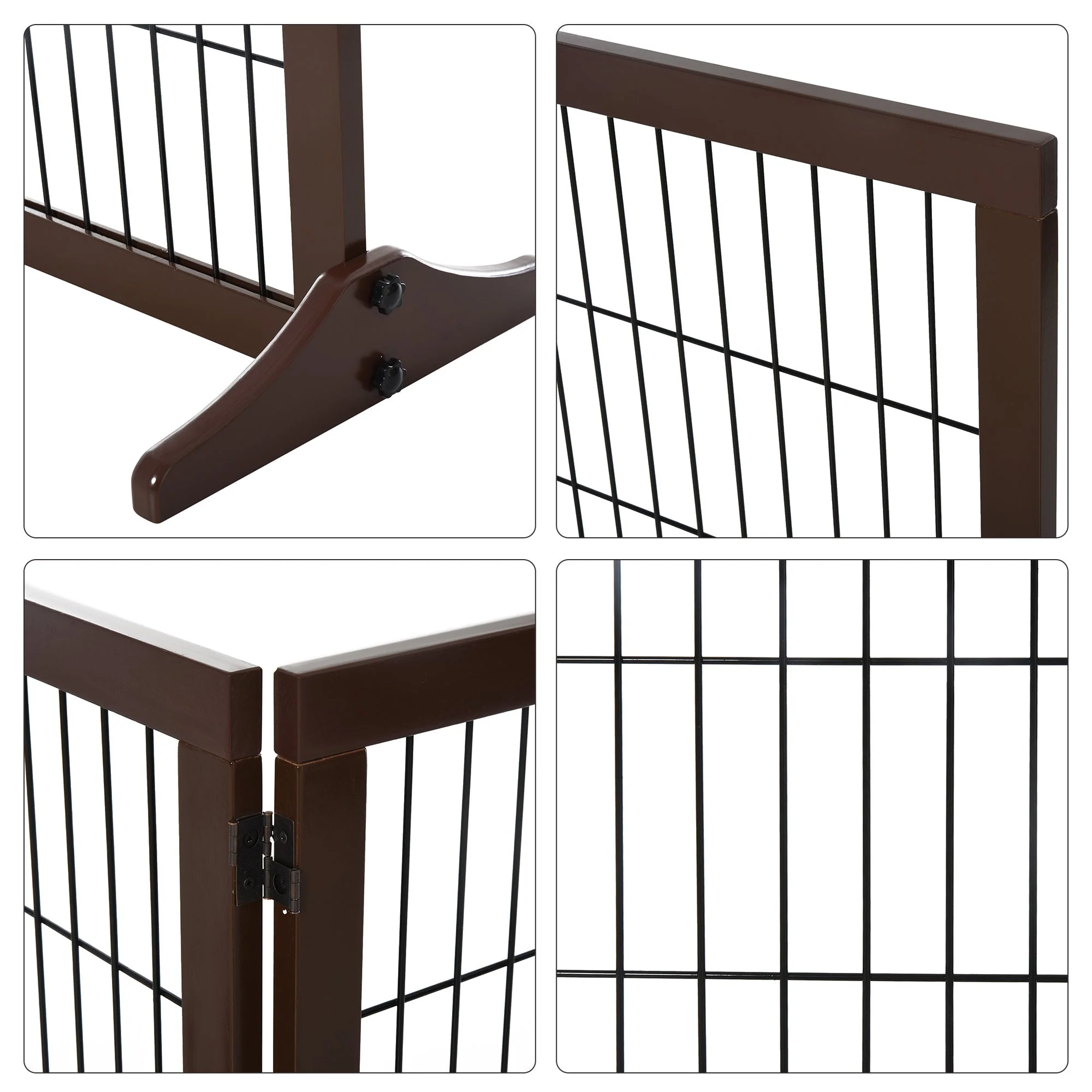 Dog Gate, Freestanding, Pinewood, Brown - Image 7