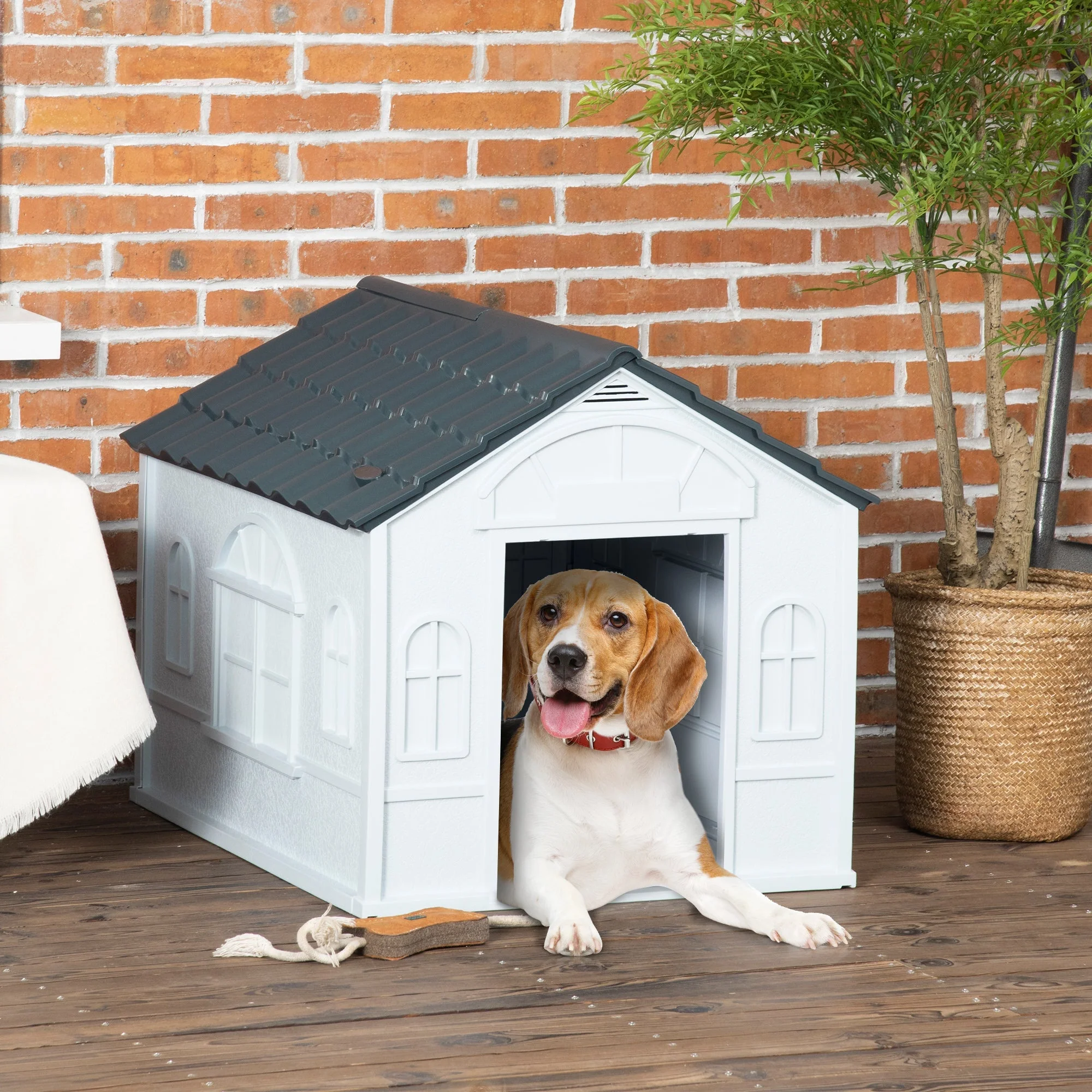 Dog House, Gable Roof, Weatherproof, Grey