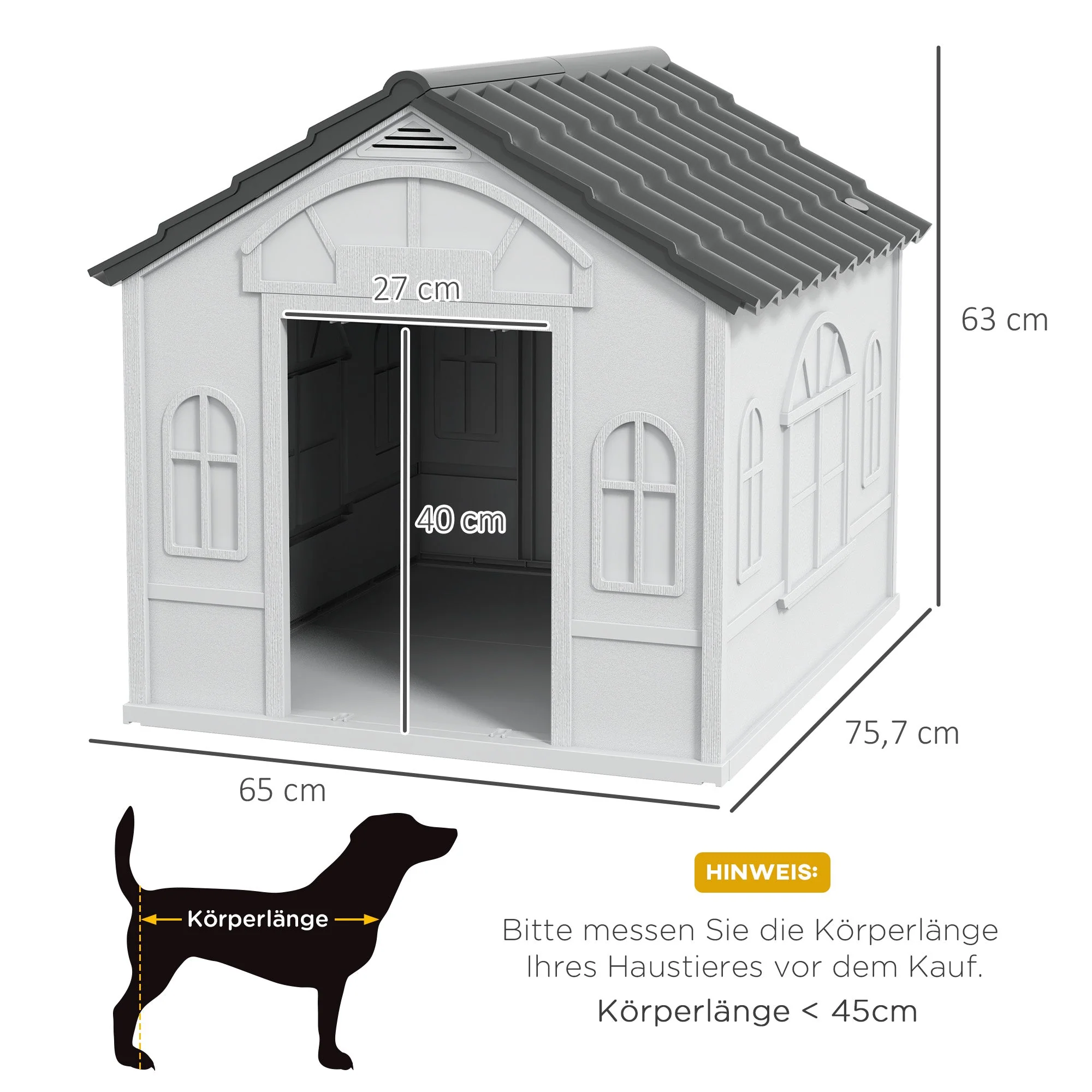 Dog House, Gable Roof, Weatherproof, Grey - Image 3