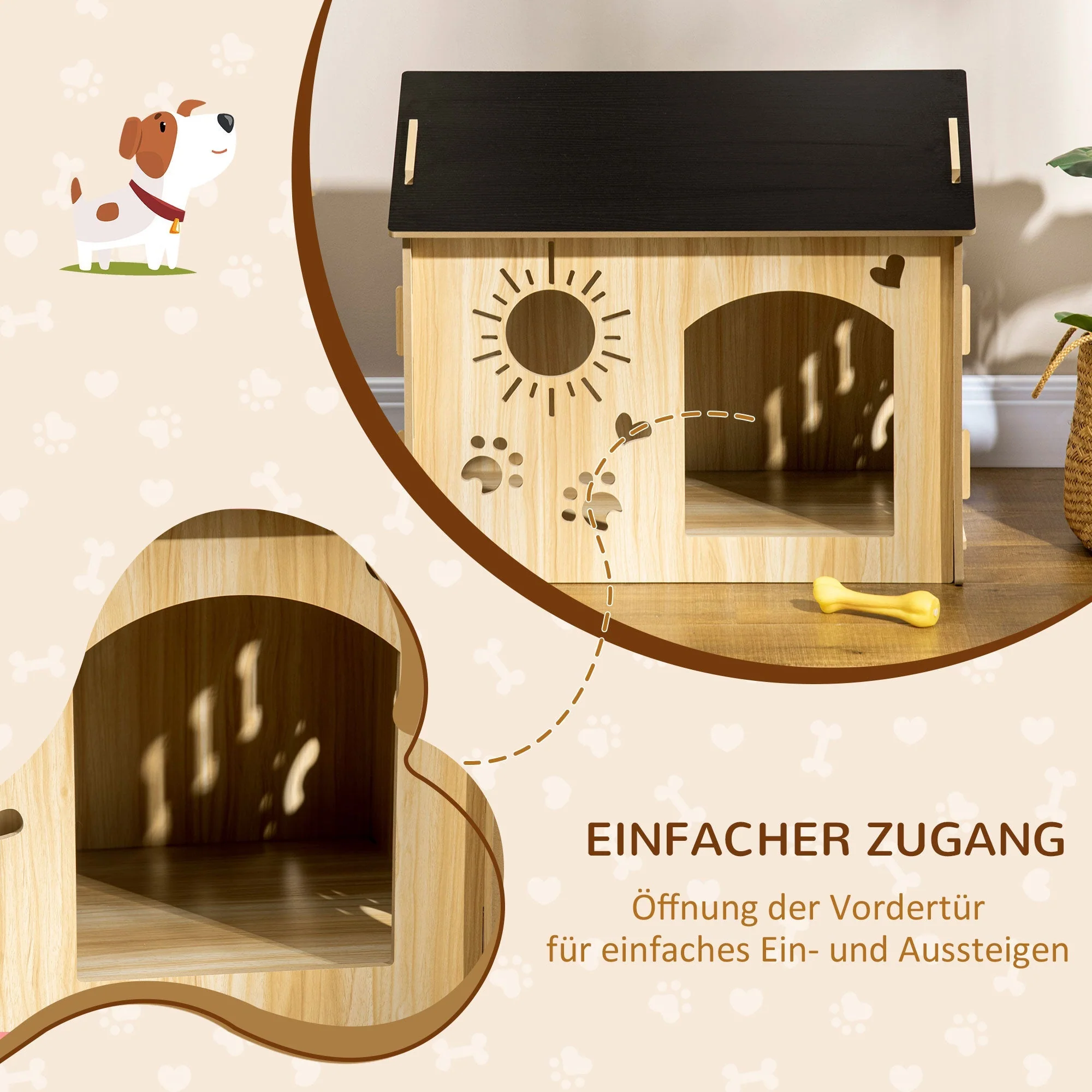 Dog House, Indoor with Roof and Ventilation, MDF Oak Black - Image 5