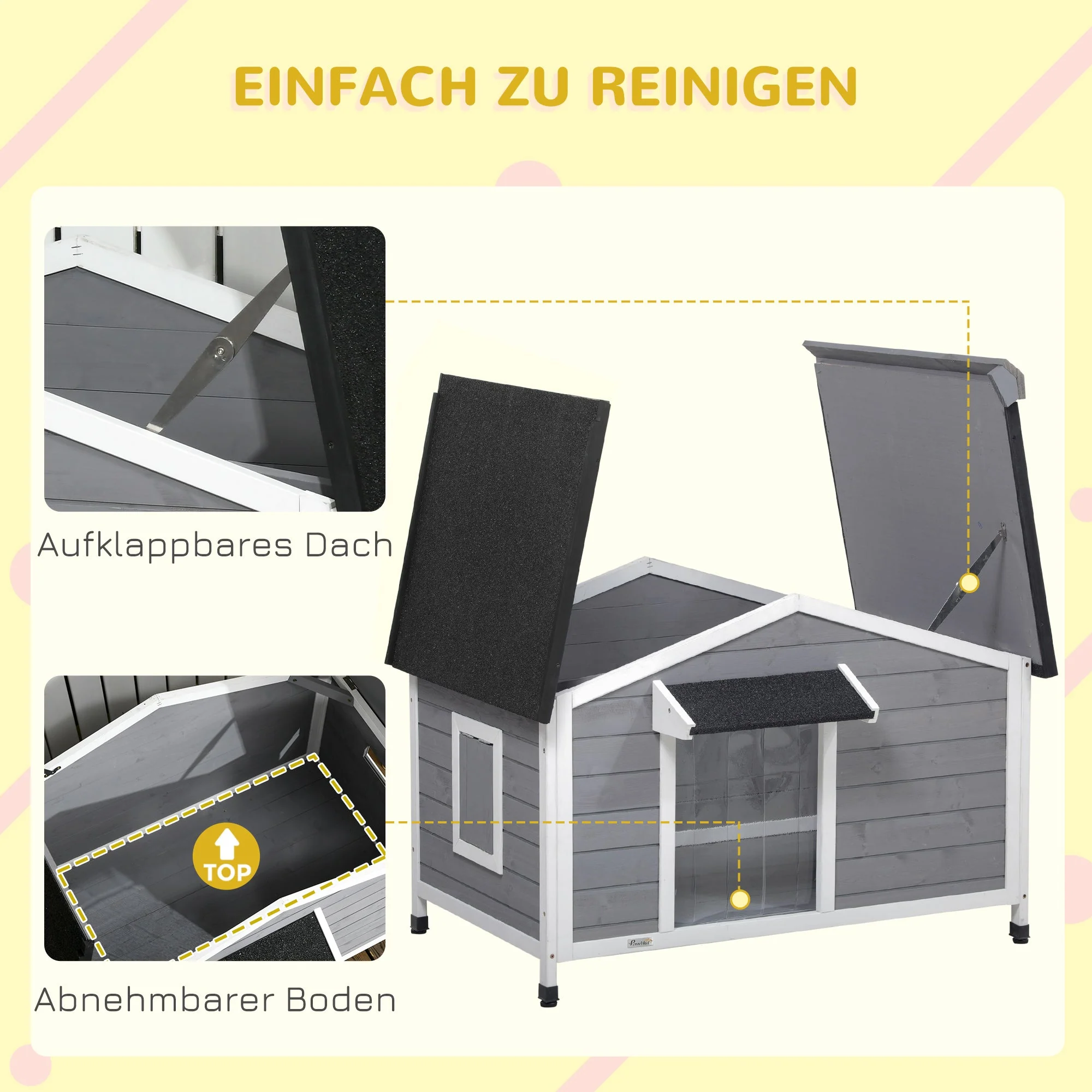 Dog Kennel, Weather-Resistant Fir Wood, Grey - Image 4
