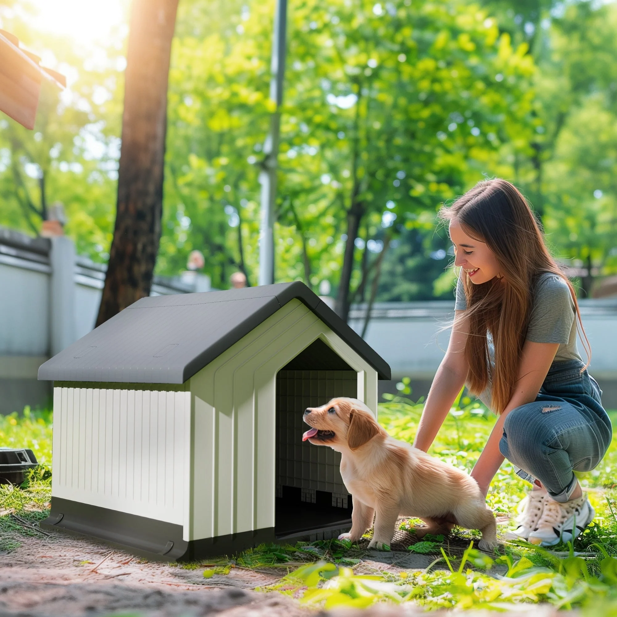 Dog Kennel, Weatherproof Small Animal House, Gray - Image 5