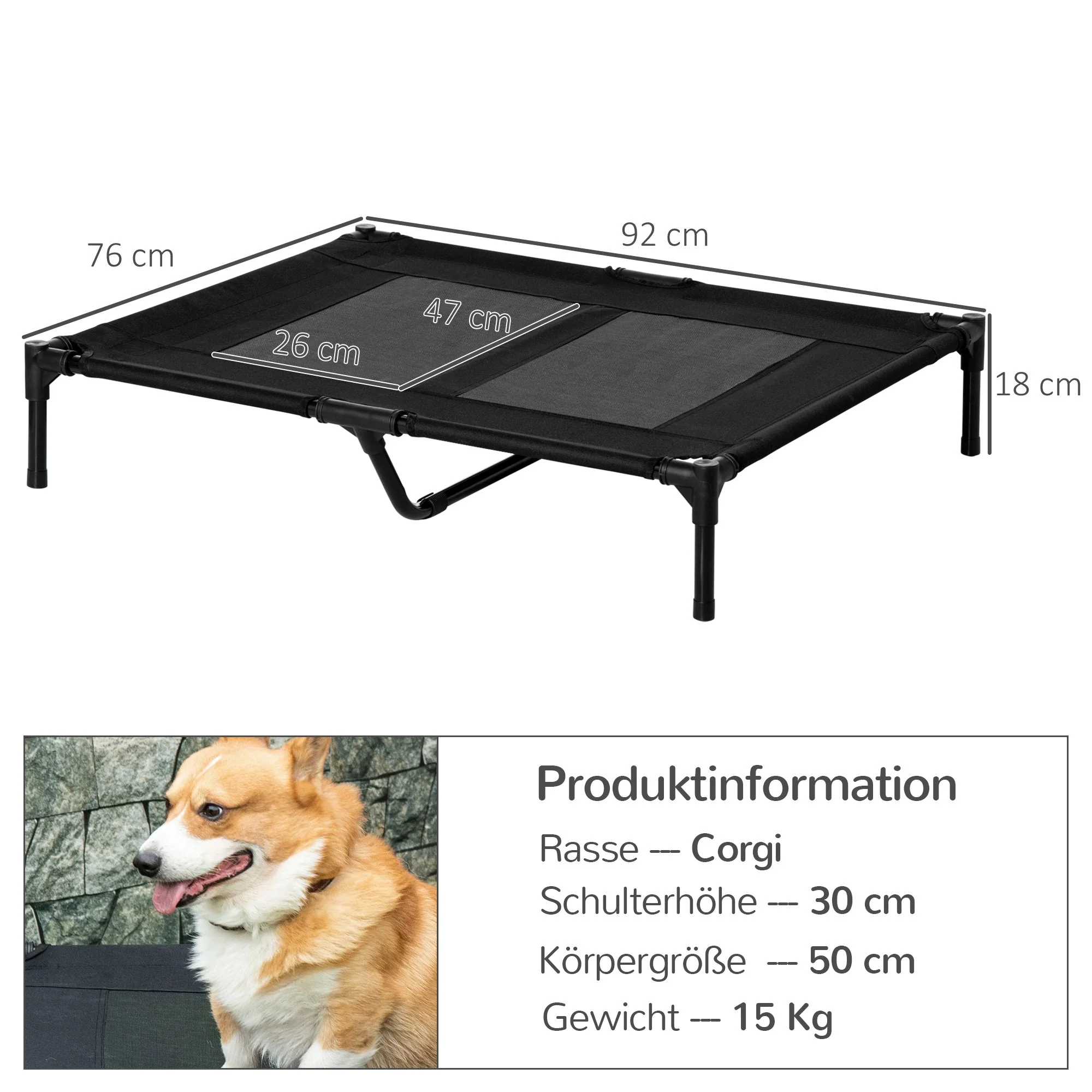 Dog Lounger Elevated Outdoor Bed & Sofa, Oxford Black - Image 3