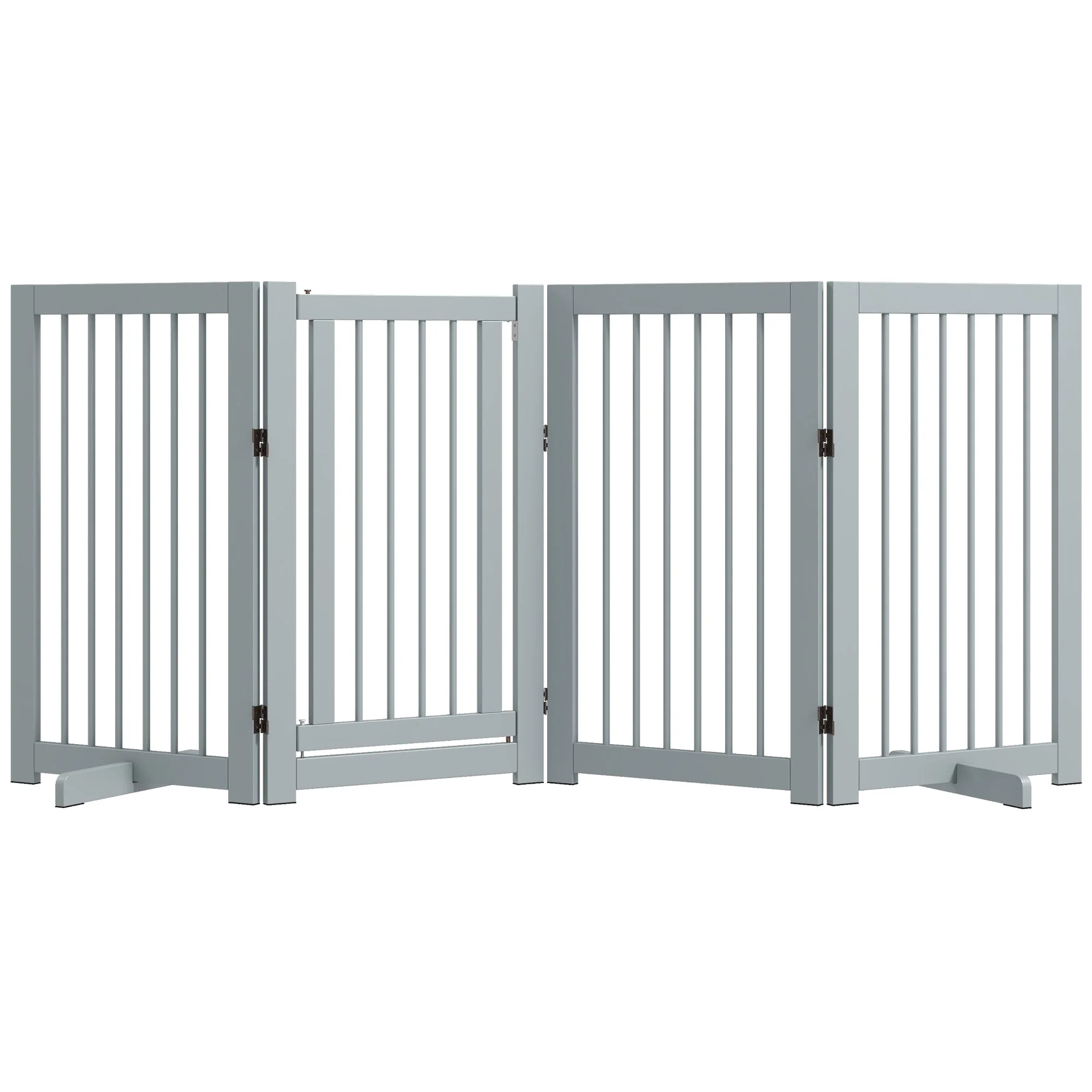 Dog Safety Gate 4-Piece Foldable Door Freestanding Wood Light Gray - Image 2