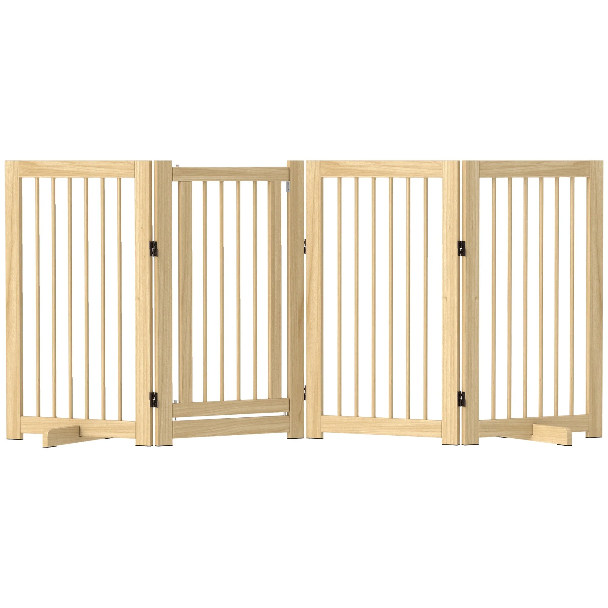 Dog Safety Gate, 4-Piece Foldable Freestanding Door, Wooden - Image 2
