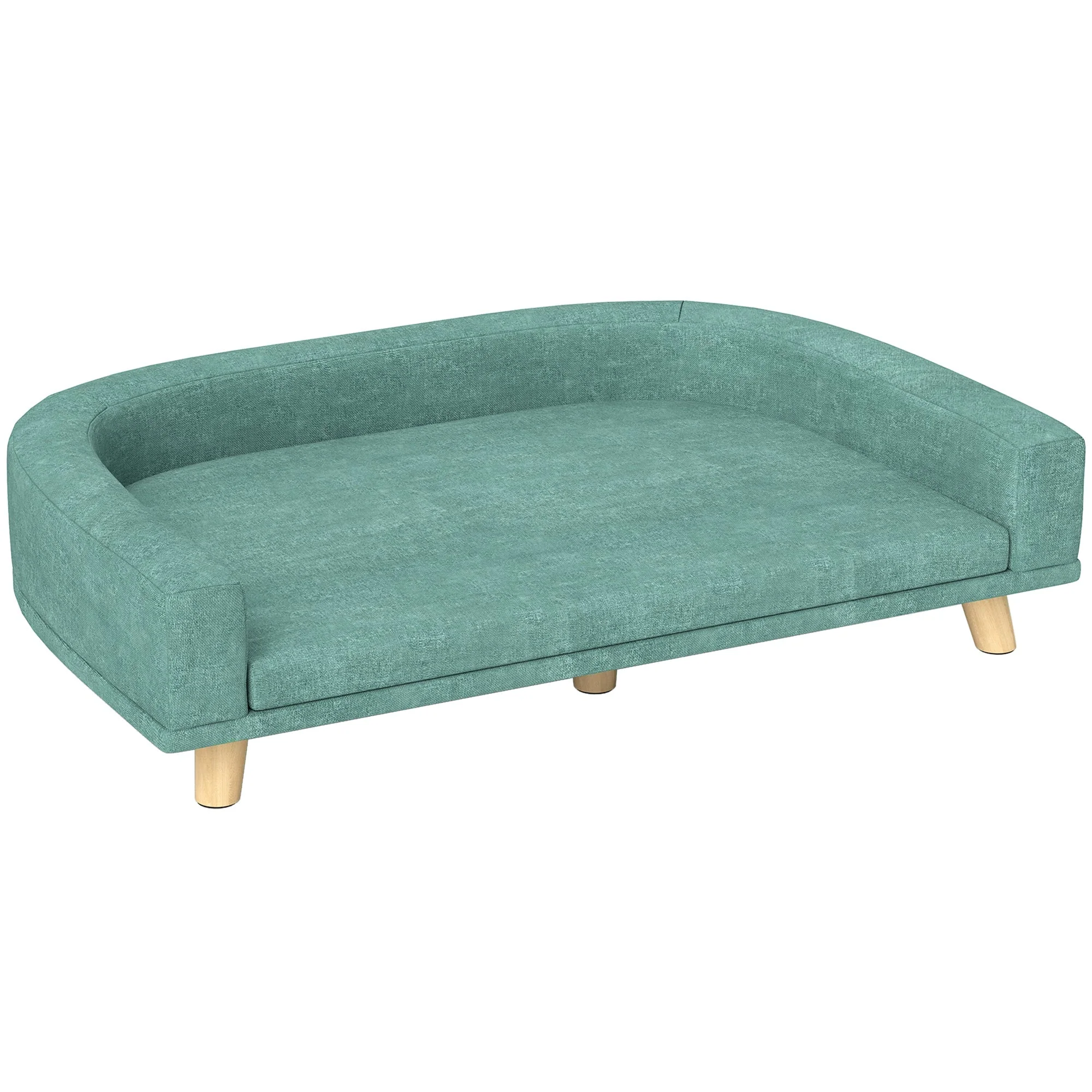 Dog Sofa - Pet Sofa with Cushion, Wooden Legs, Green - Image 2