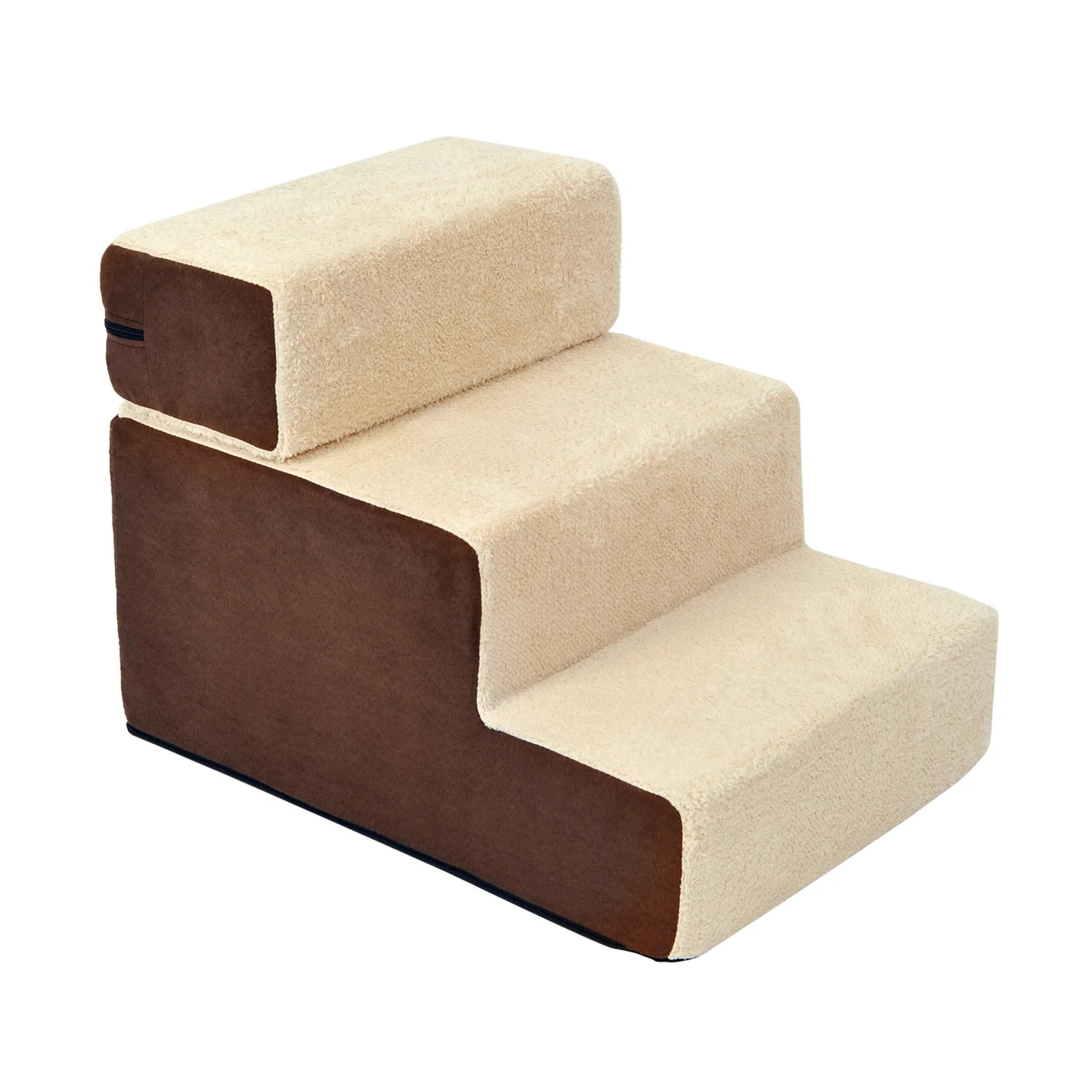 Dog Stairs, 3 Steps Pet Stairs, Plush Beige - Image 2