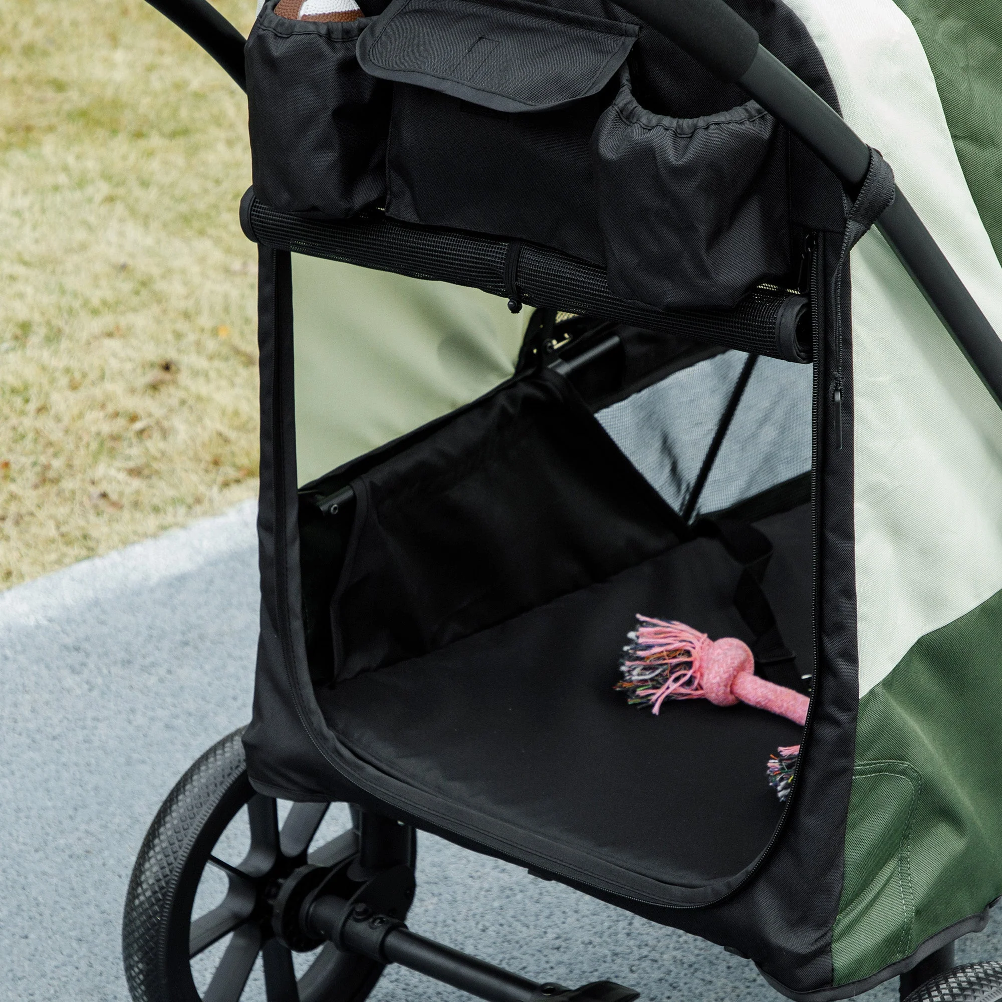Dog Stroller Foldable, 30 kg, Mesh Windows, Dark Green - Image 8