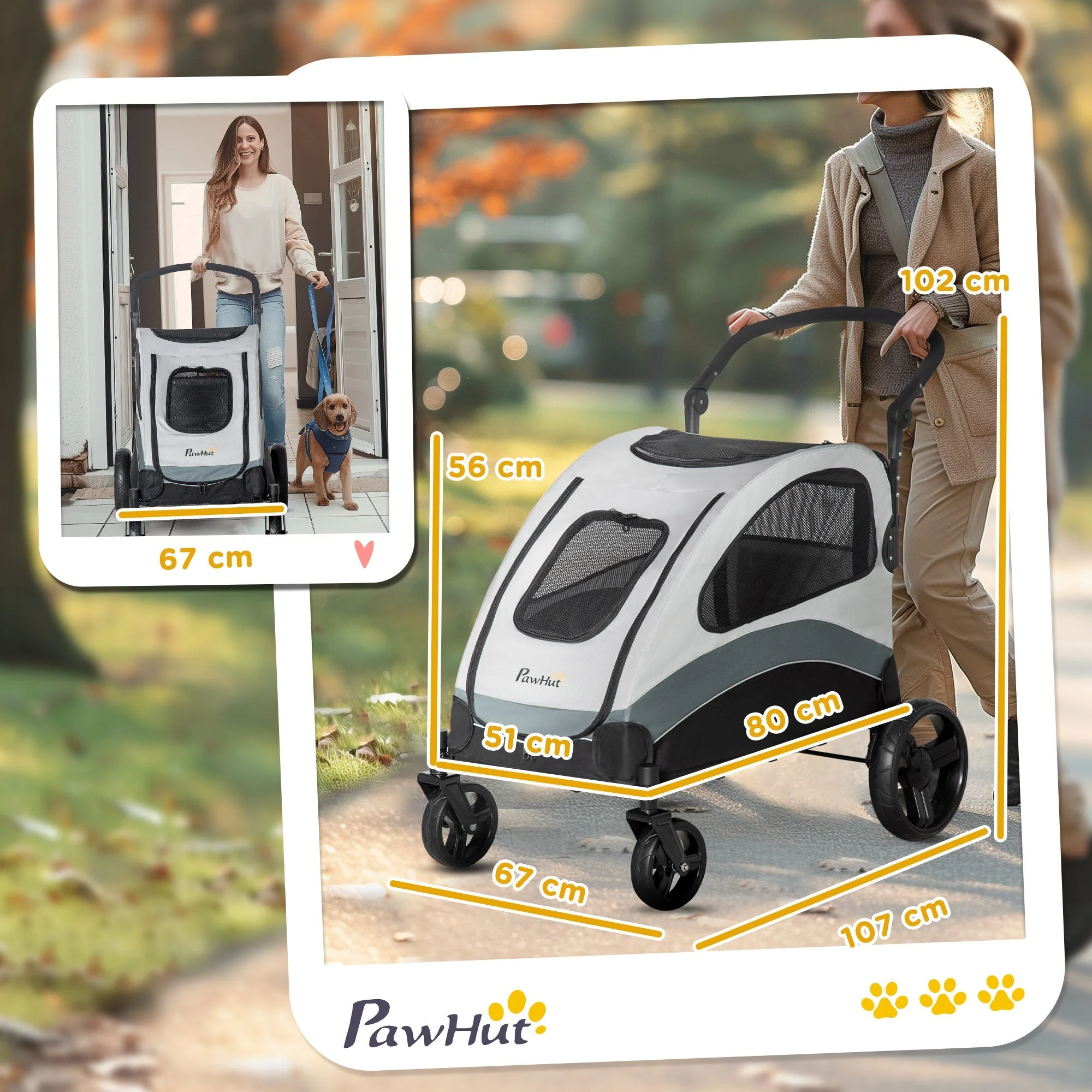 Dog Stroller, Foldable 4 Wheels Mesh Window, Oxford Fabric - Image 3
