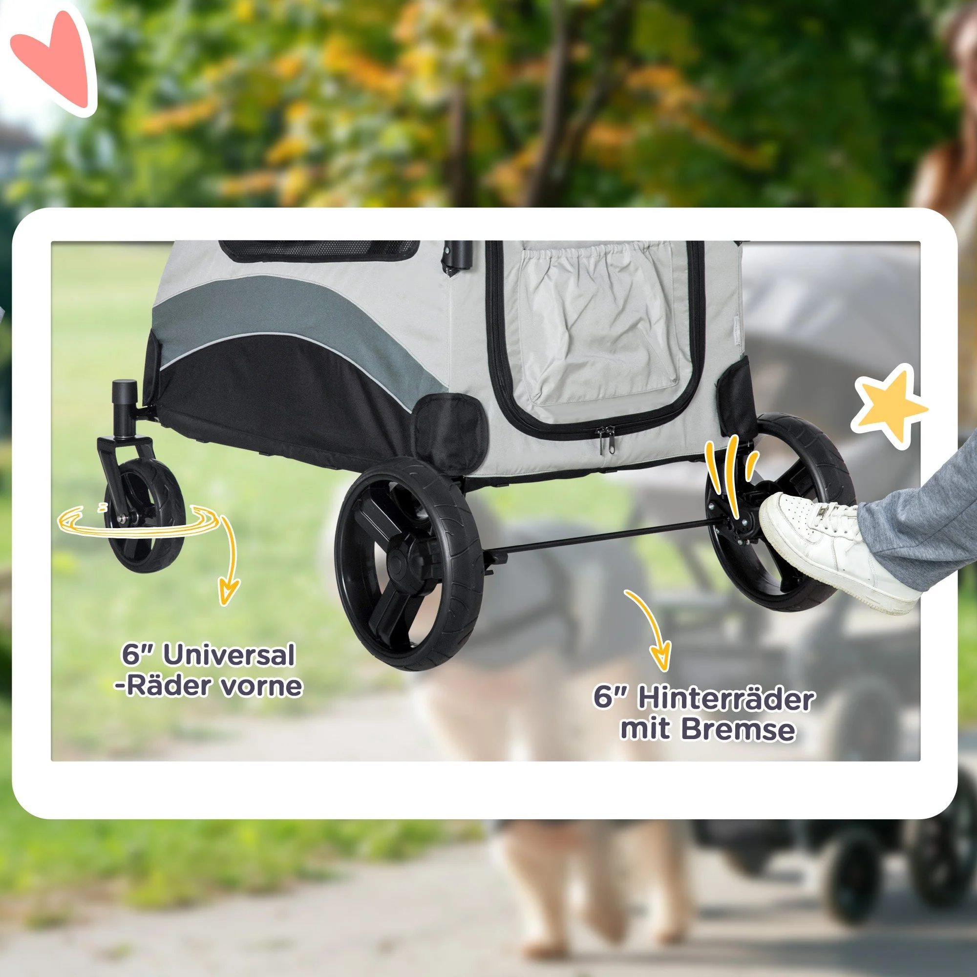 Dog Stroller, Foldable 4 Wheels Mesh Window, Oxford Fabric - Image 6