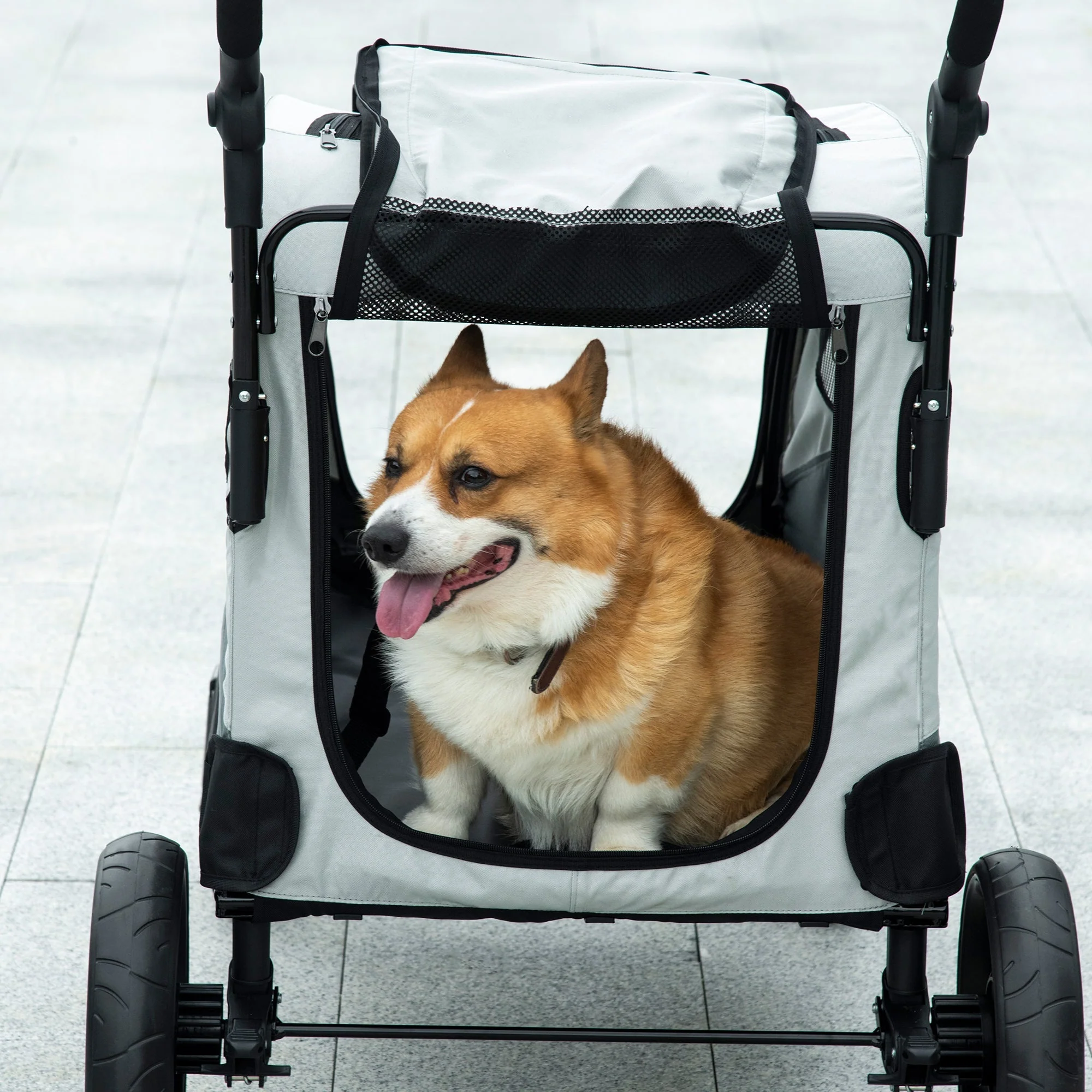 Dog Stroller, Foldable 4 Wheels Mesh Window, Oxford Fabric - Image 8