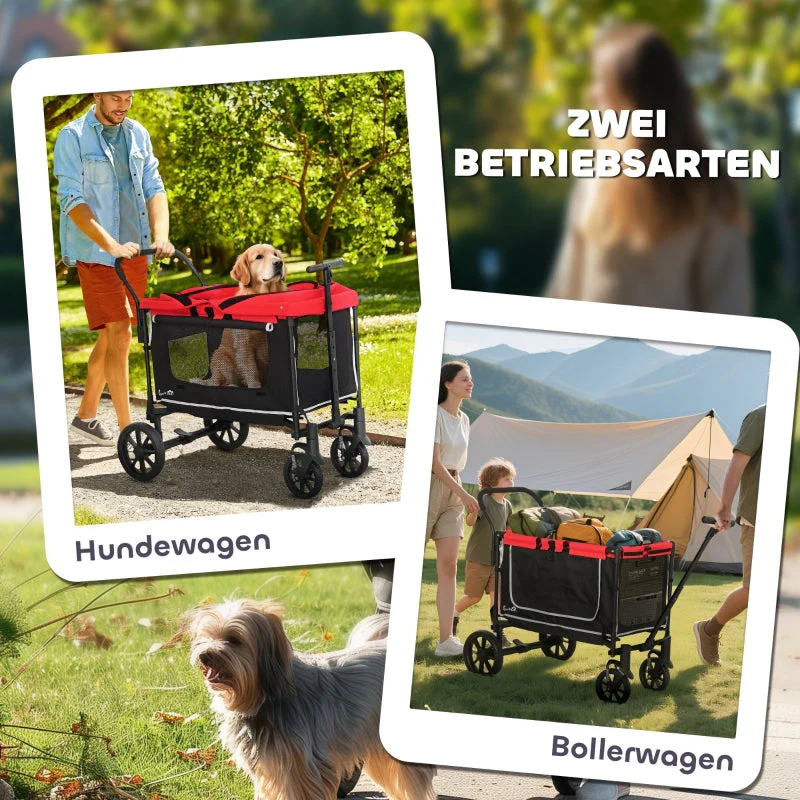 Dog Stroller, Foldable Buggy for Dogs & Cats, up to 30 kg, Red - Image 4
