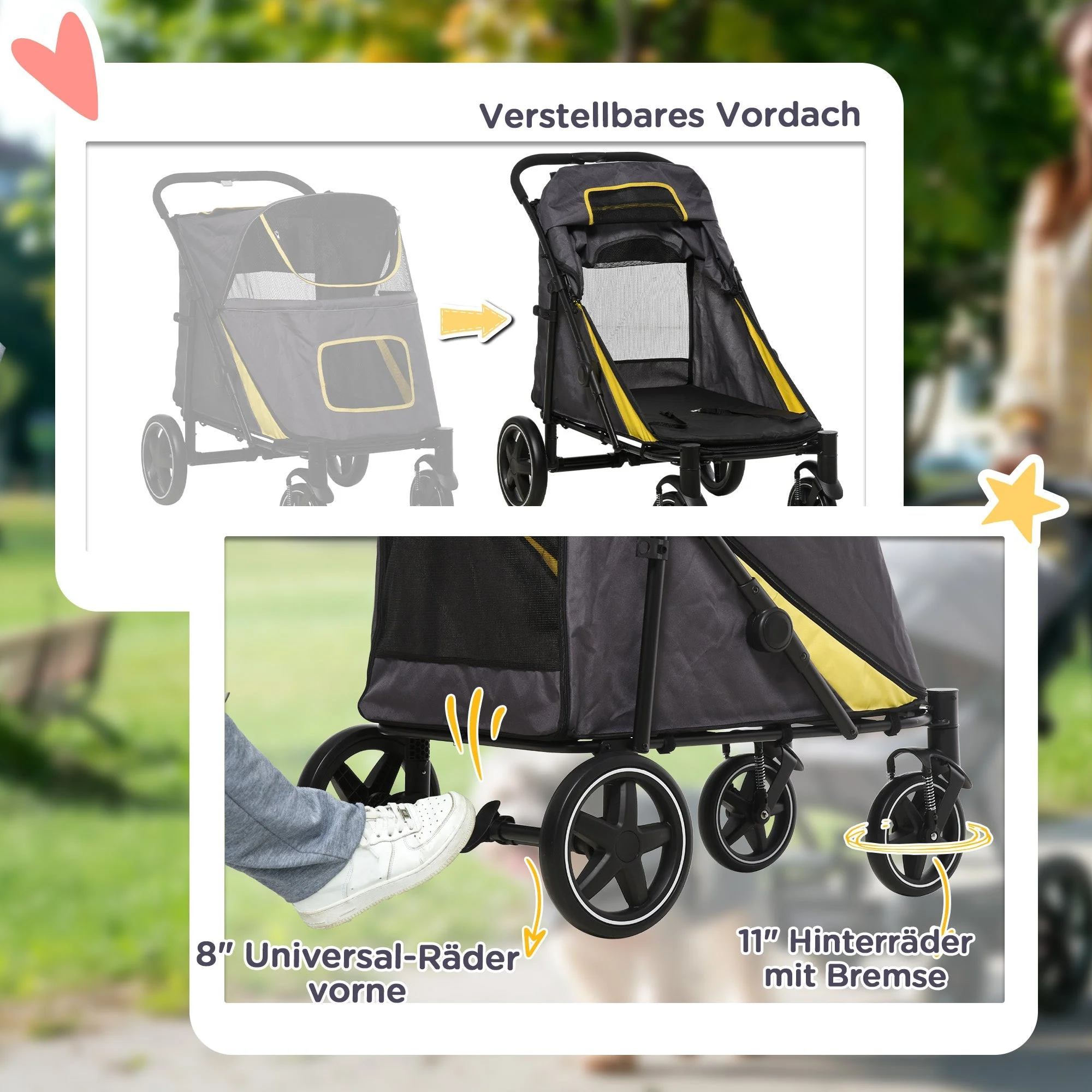 Dog Stroller, Foldable with Cushion, Mesh Window, Oxford Fabric, Dark Grey - Image 6