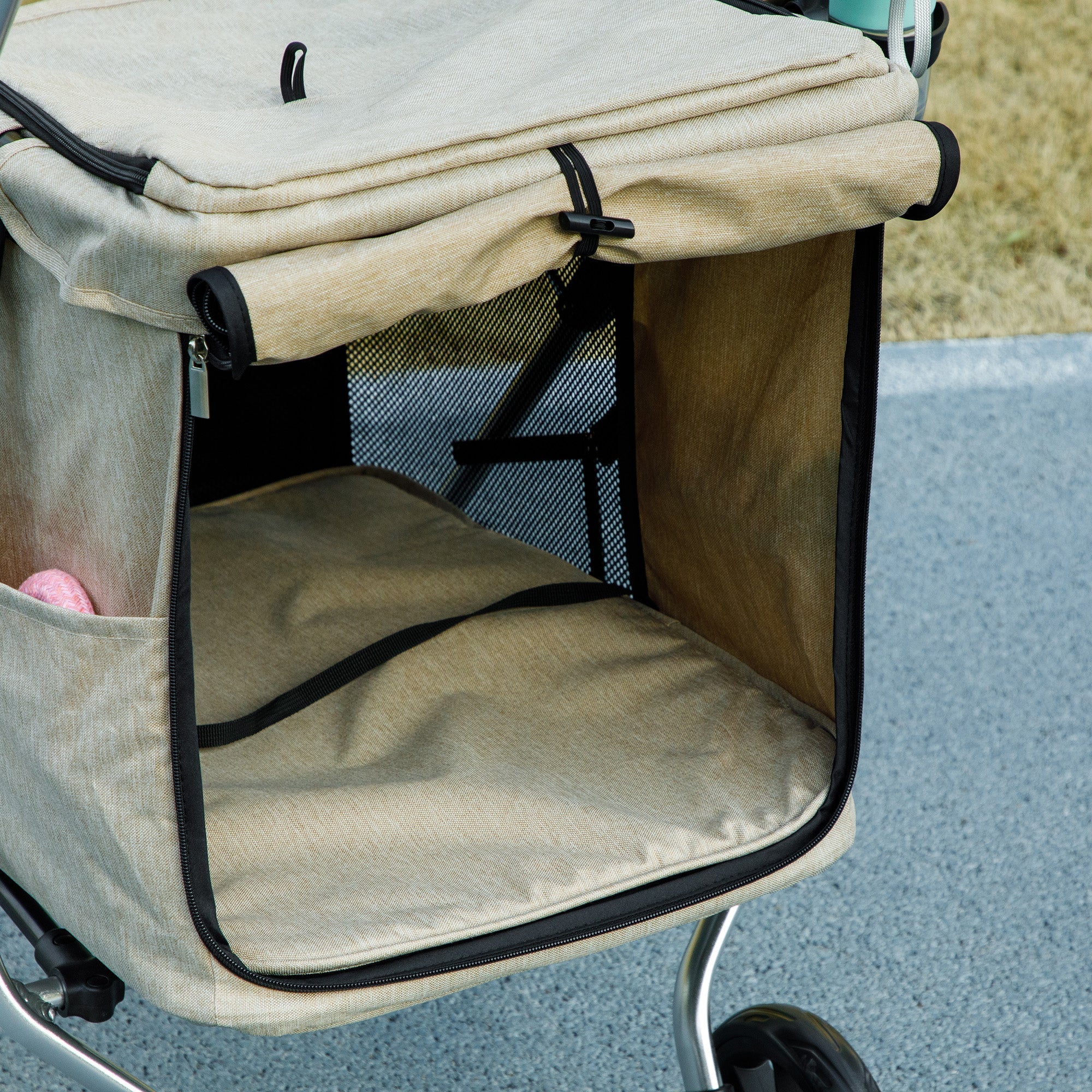 Dog Stroller, Lightweight Foldable, Aluminum Khaki - Image 8