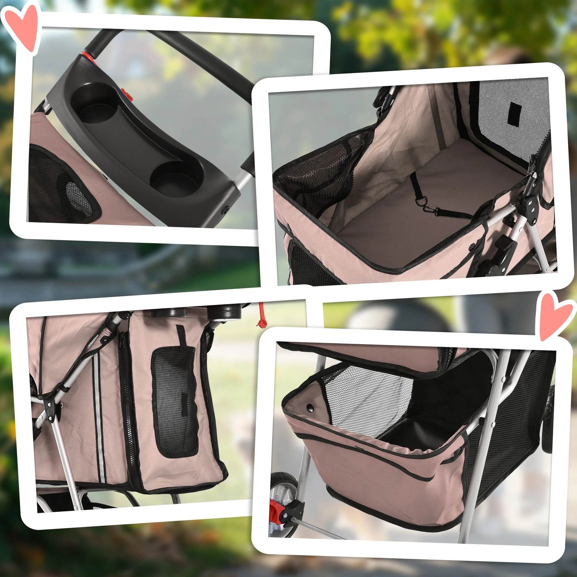 Dog Stroller, Lightweight Foldable Jogger, Coffee Brown - Image 7