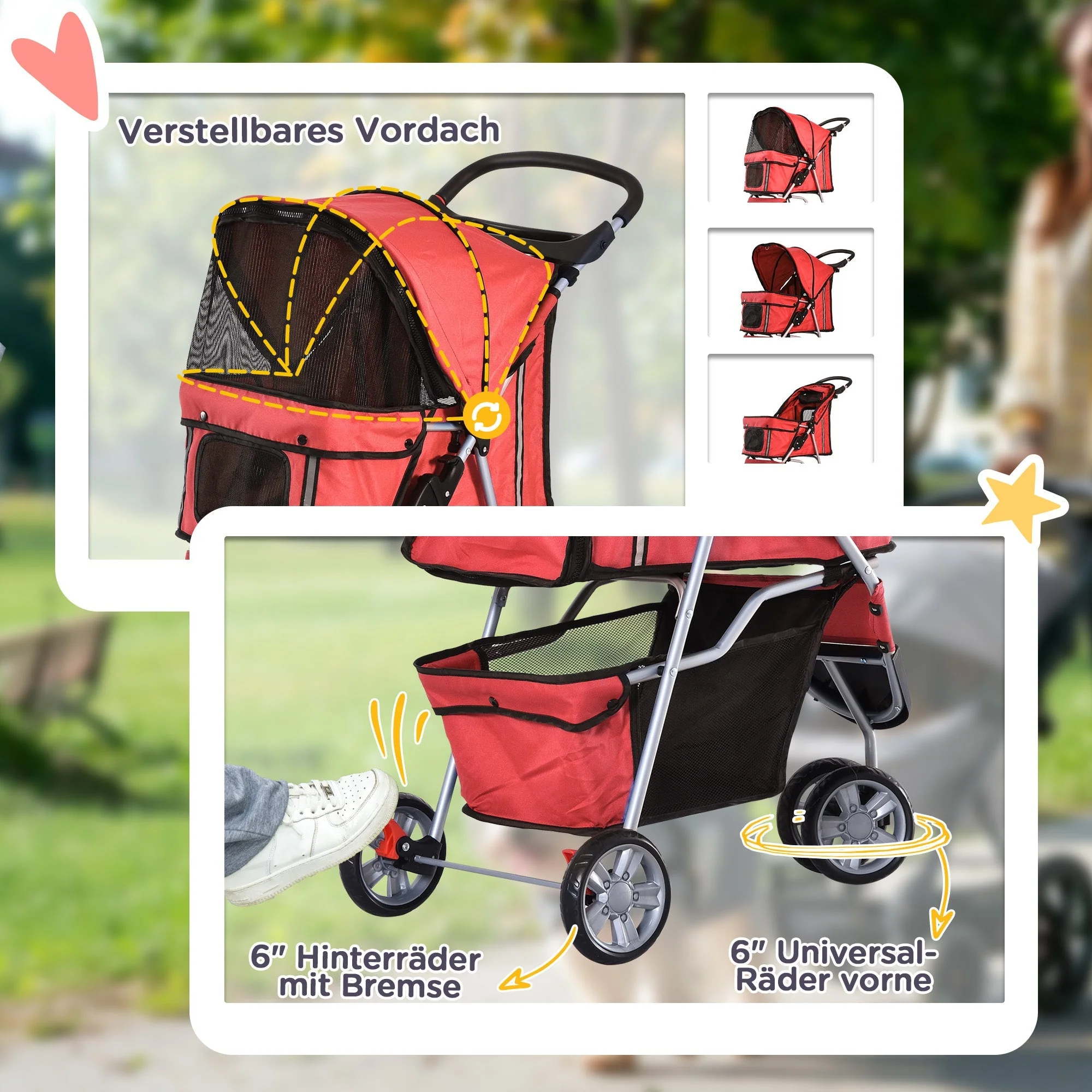 Dog Stroller, Lightweight & Foldable, Red - Image 6