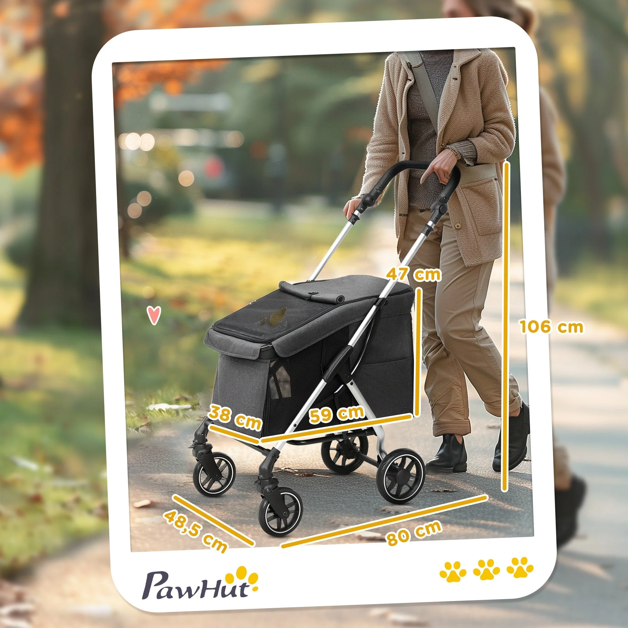 Dog Stroller, Lightweight Foldable with Cushion & Mesh, Aluminum Gray - Image 3