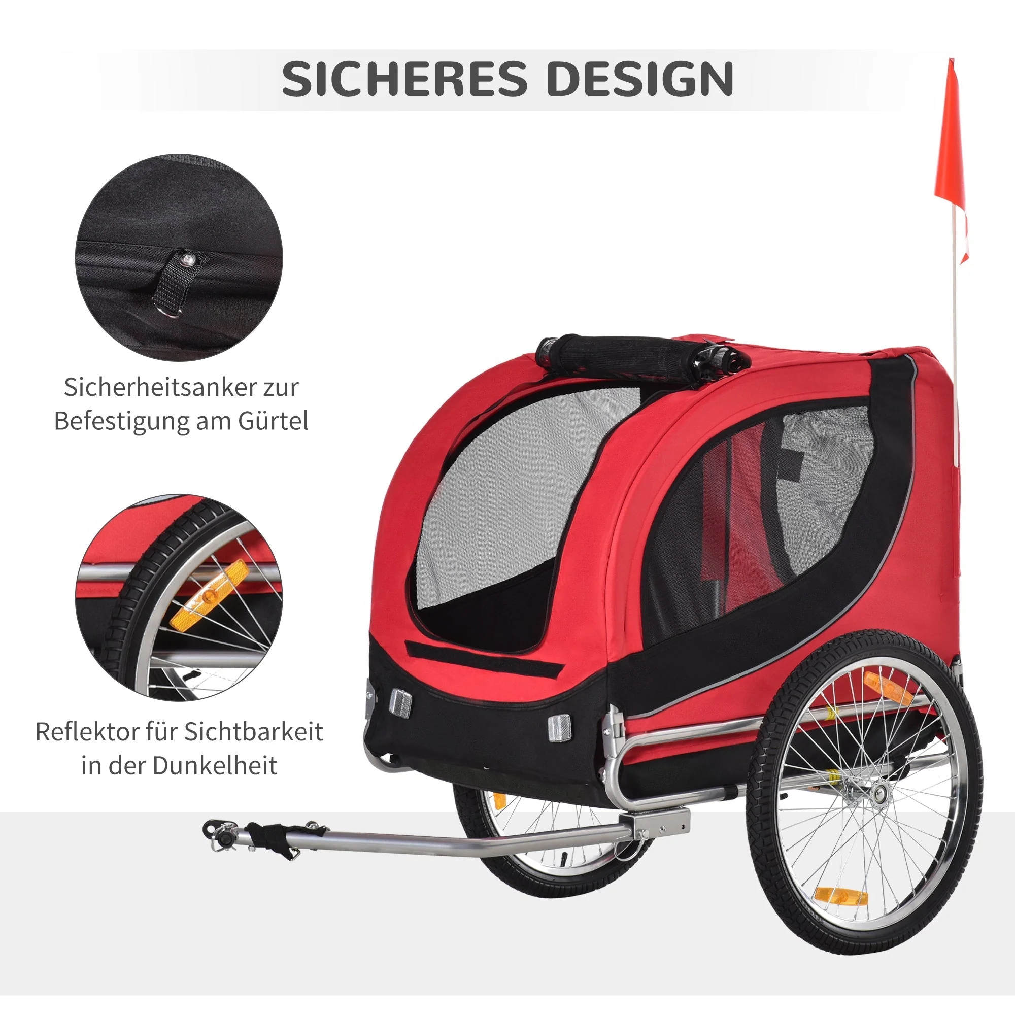 Dog Trailer Bicycle Transporter, 130 x 73 x 90 cm, Red+Black - Image 7