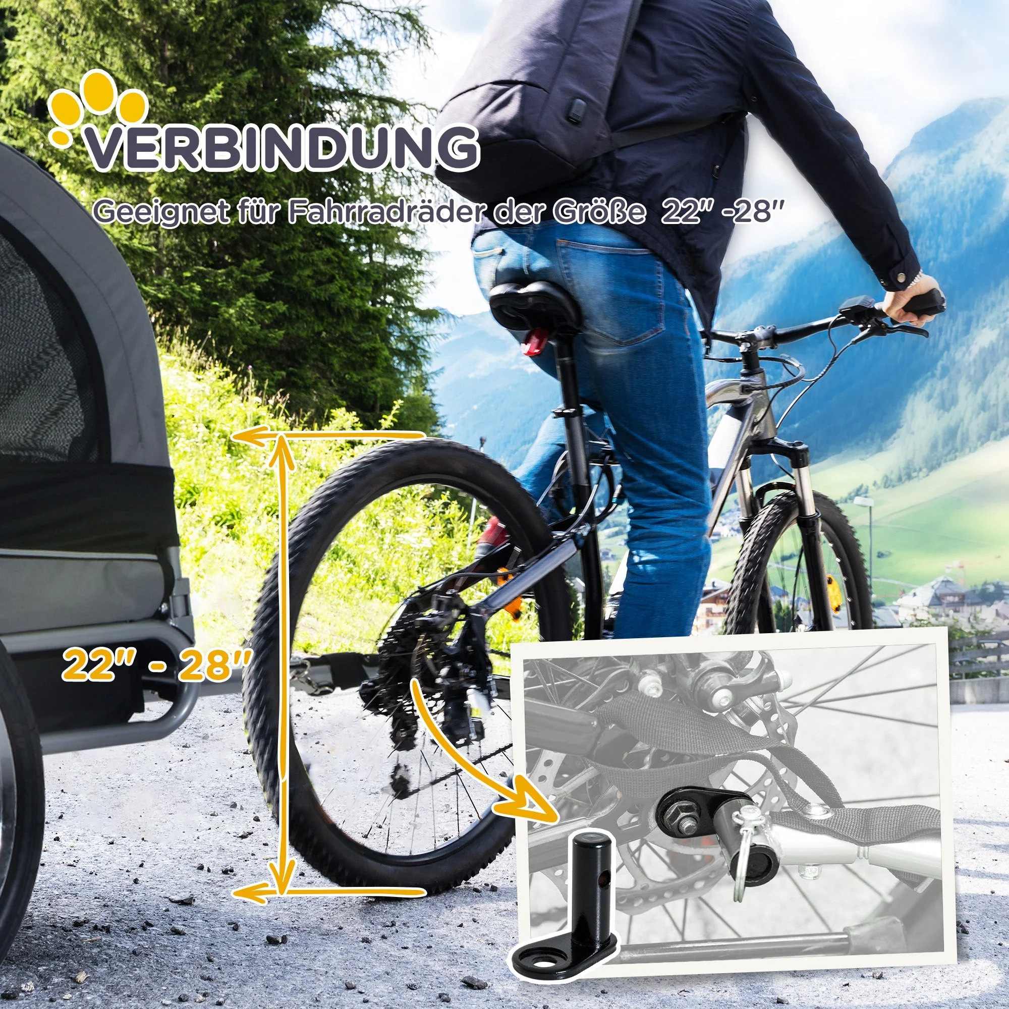 Dog Trailer Bicycle Transporter 130x73x90cm, Grey/Black - Image 6