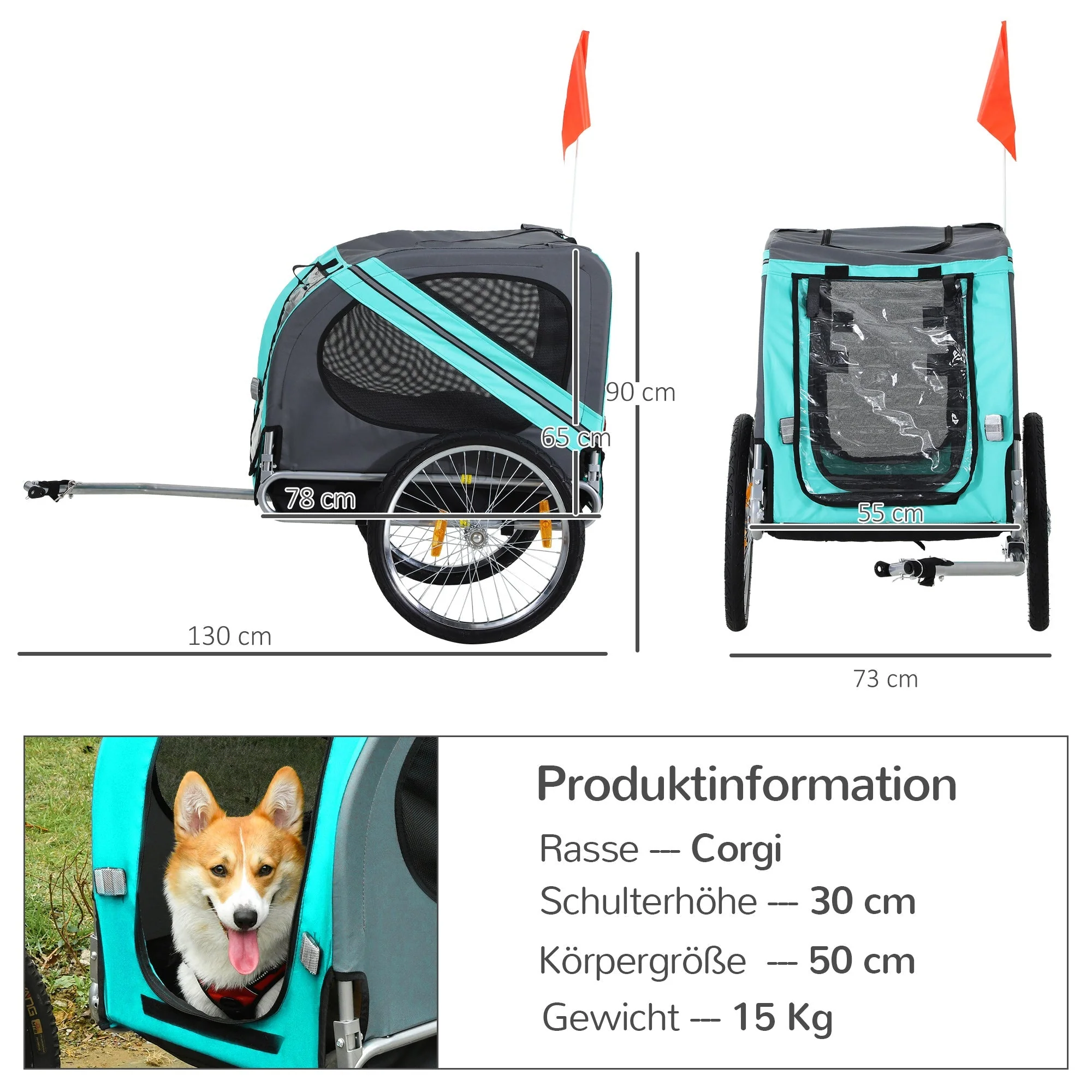 Dog Trailer, Bicycle Transporter, Oxford Fabric, Green - Image 3