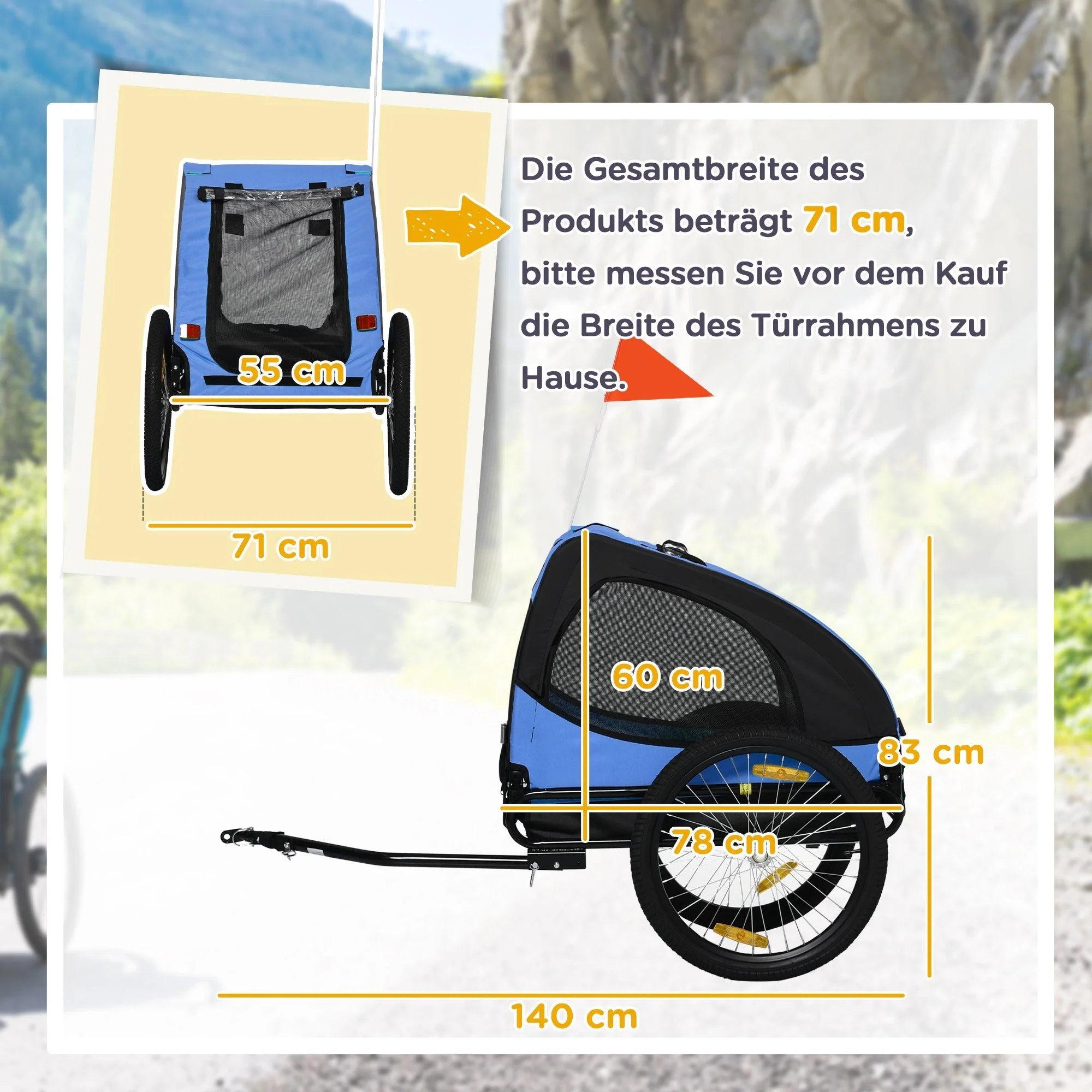 Dog Trailer, Folding Bicycle, Water-Resistant, Blue - Image 3